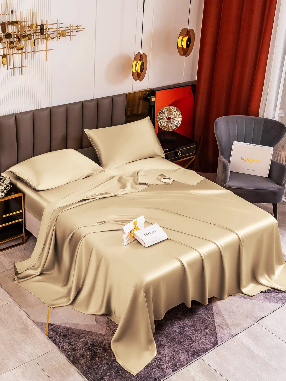 19Momme 4pièces soie 1x drap housse+1xDraps Plat+2x taies d‘oreiller - Image 90