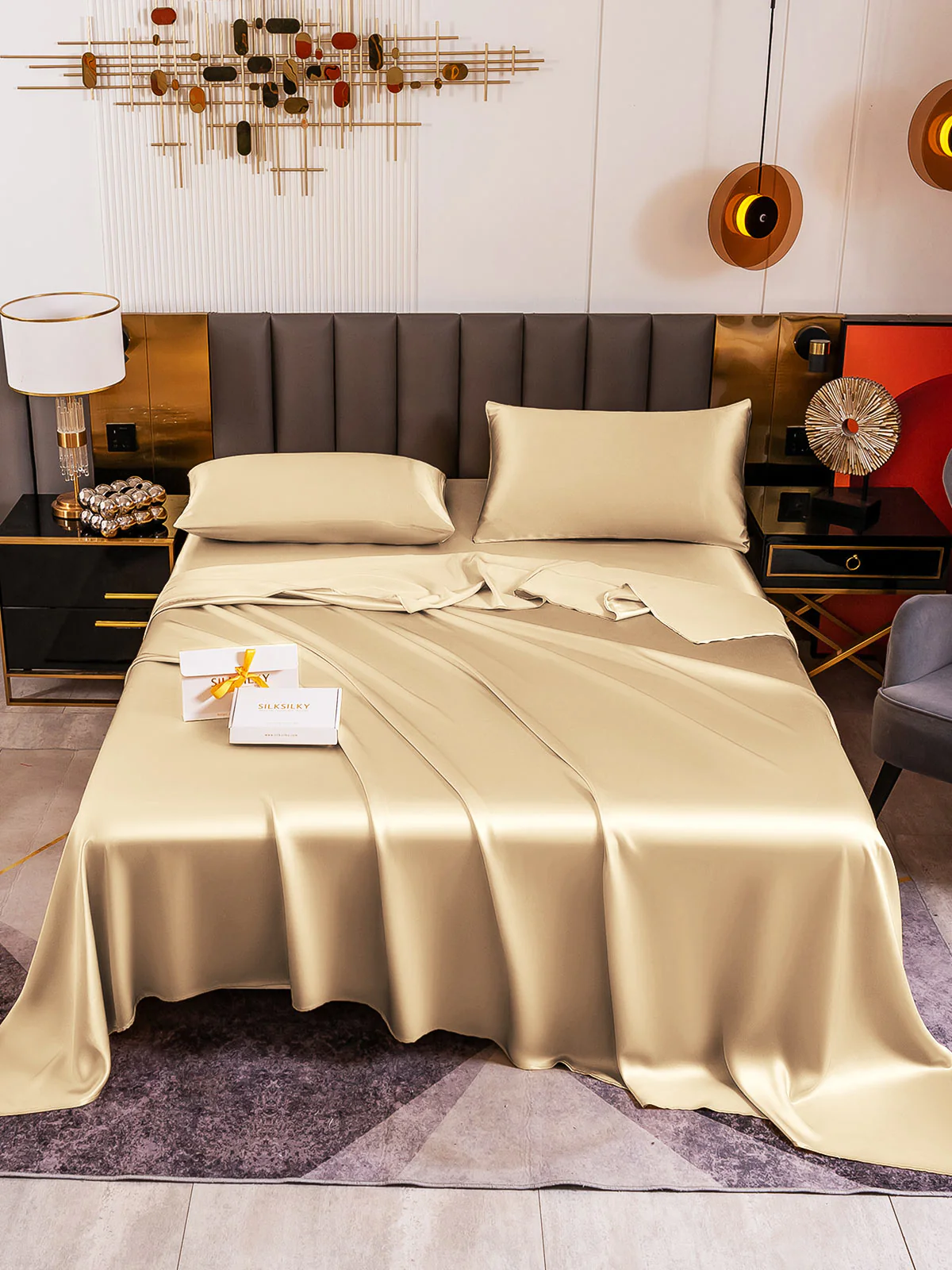 19Momme 4pièces soie 1x drap housse+1xDraps Plat+2x taies d‘oreiller - Image 95