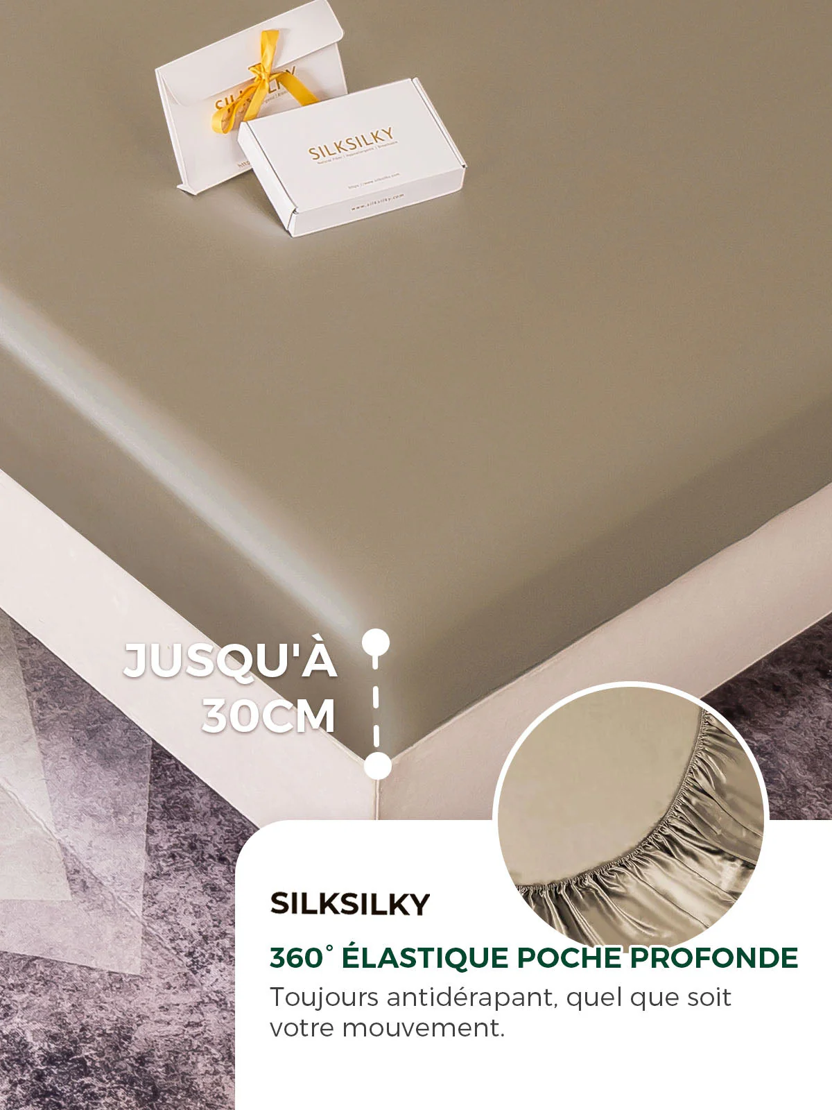 19Momme 3 pièces soie 1x drap housse+2x taies d‘oreiller - Image 47
