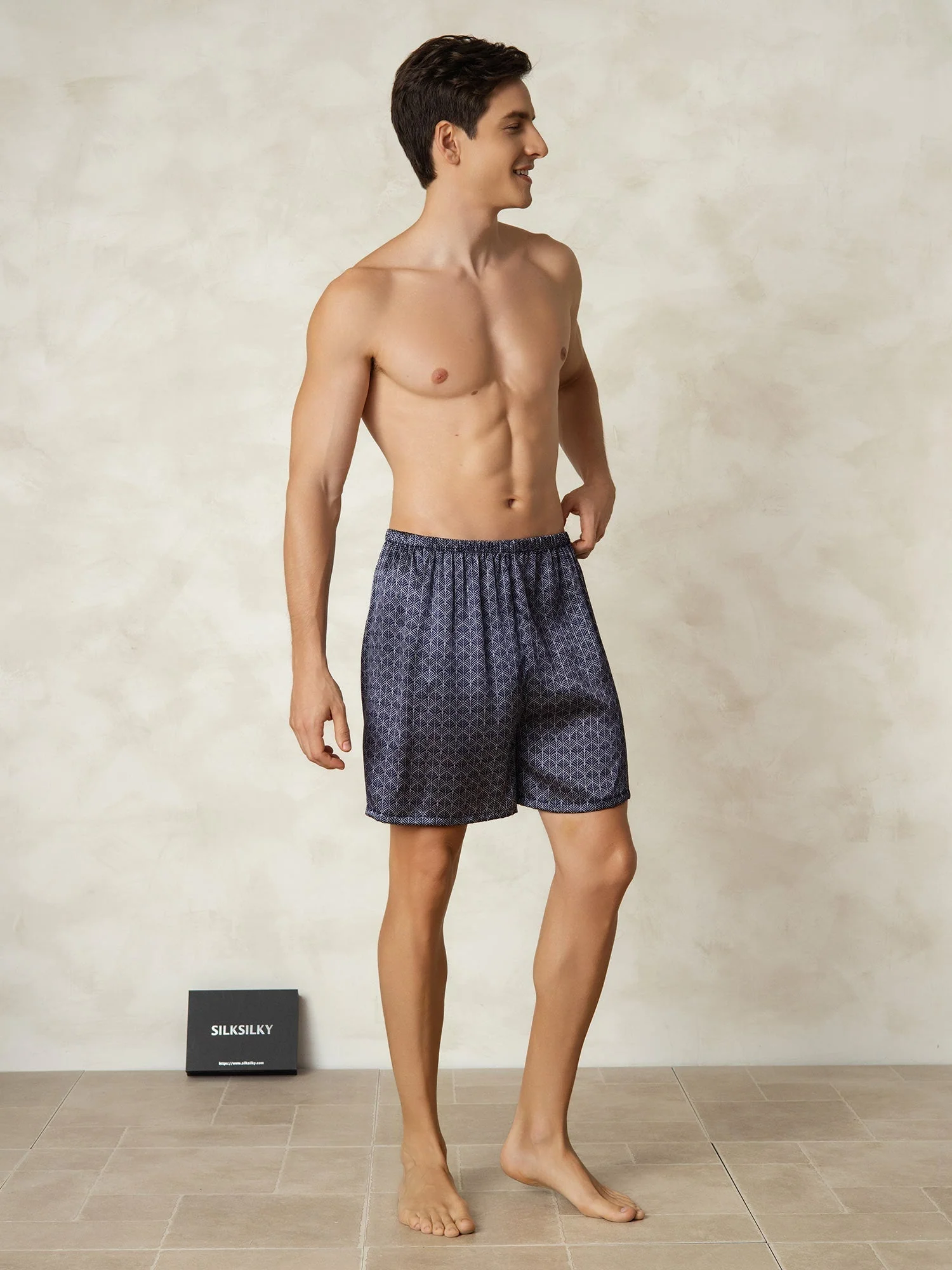 Pure Silk Ginkgo Marine Imprimé Taille Élastique Short De Nuit - Image 5