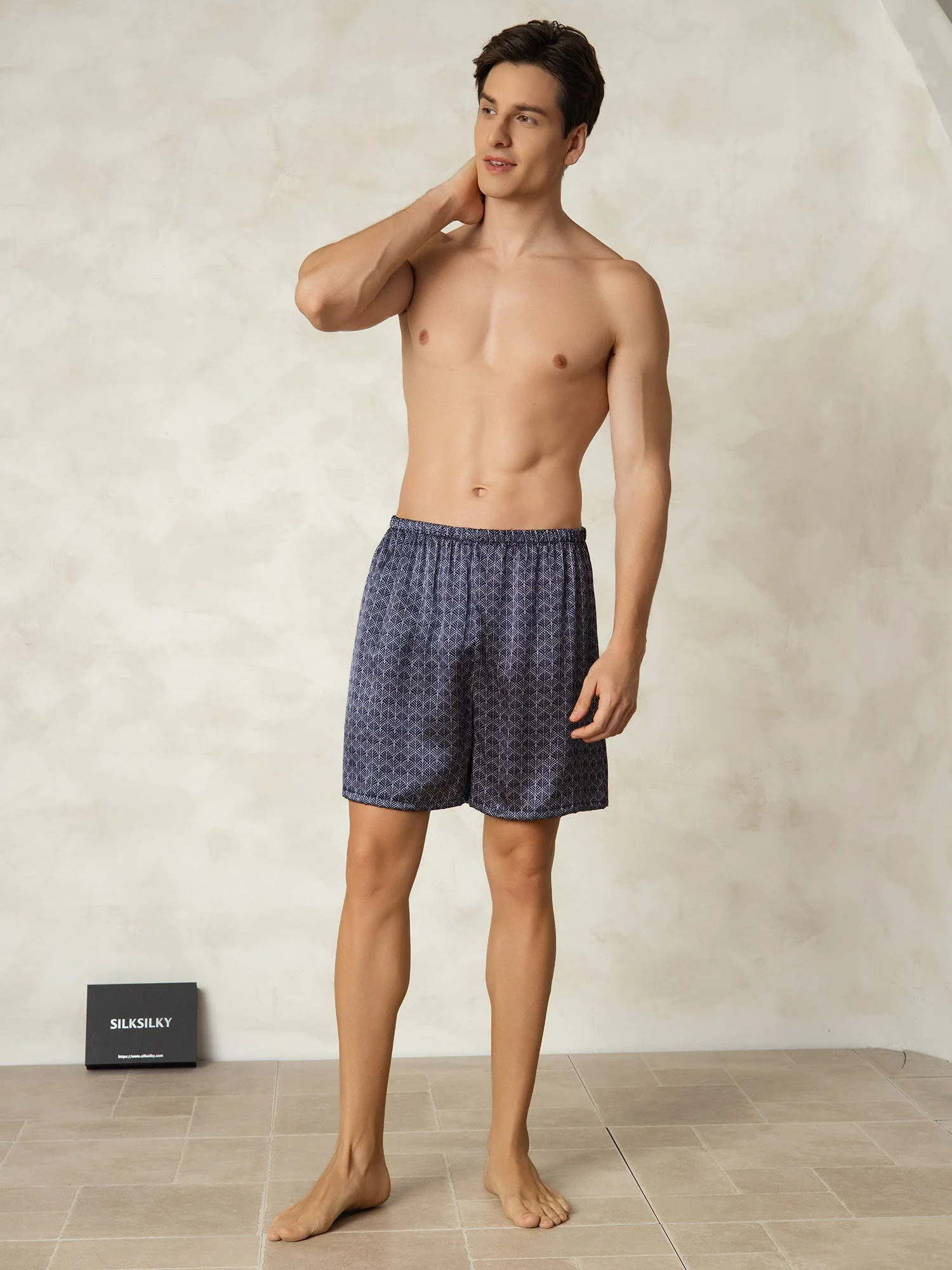 Pure Silk Ginkgo Marine Imprimé Taille Élastique Short De Nuit - Image 6
