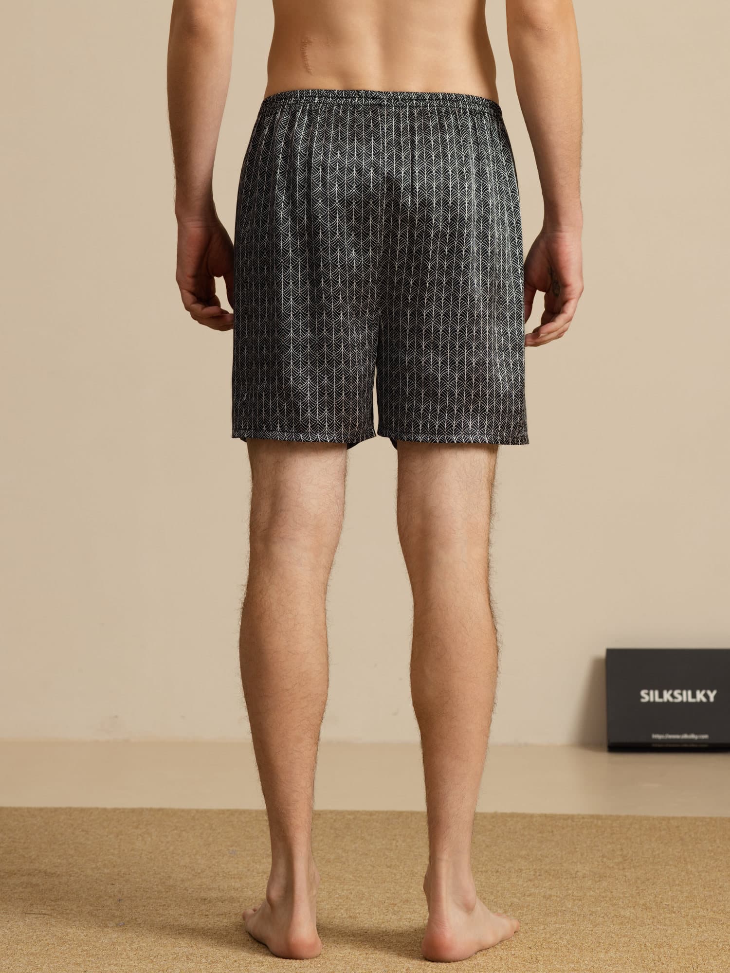 Pure Silk Ginkgo Marine Imprimé Taille Élastique Short De Nuit - Image 9