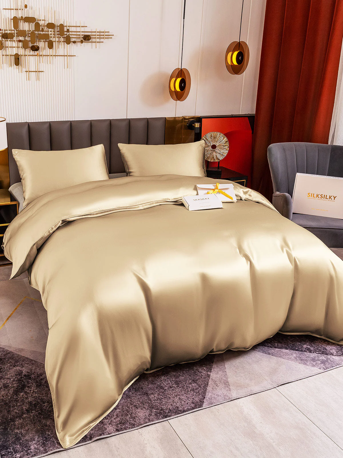 19MM Soie Parure De Lit 3 Pièces 1x Housse de Couette et 2x Taies d‘Oreiller - Image 95