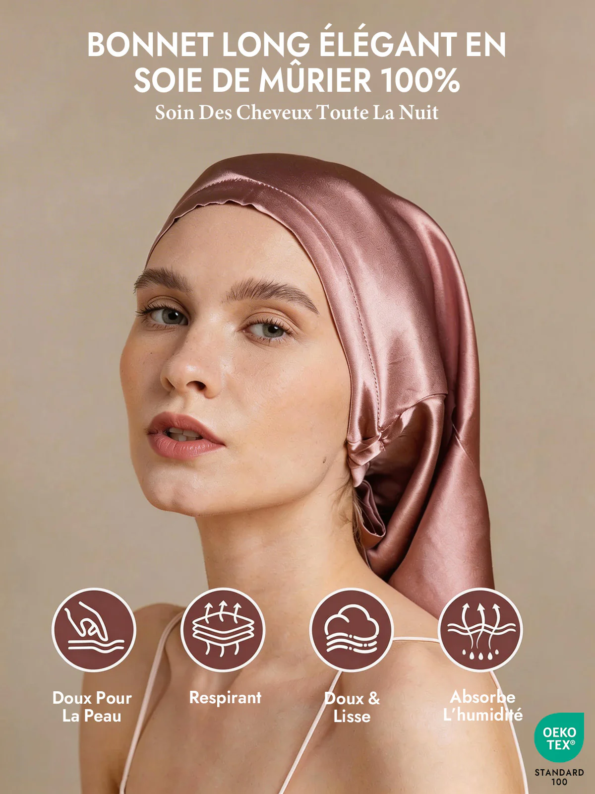 Bonnet Élégant en 100% Soie de Mûrier pour Cheveux Longs - Image 10