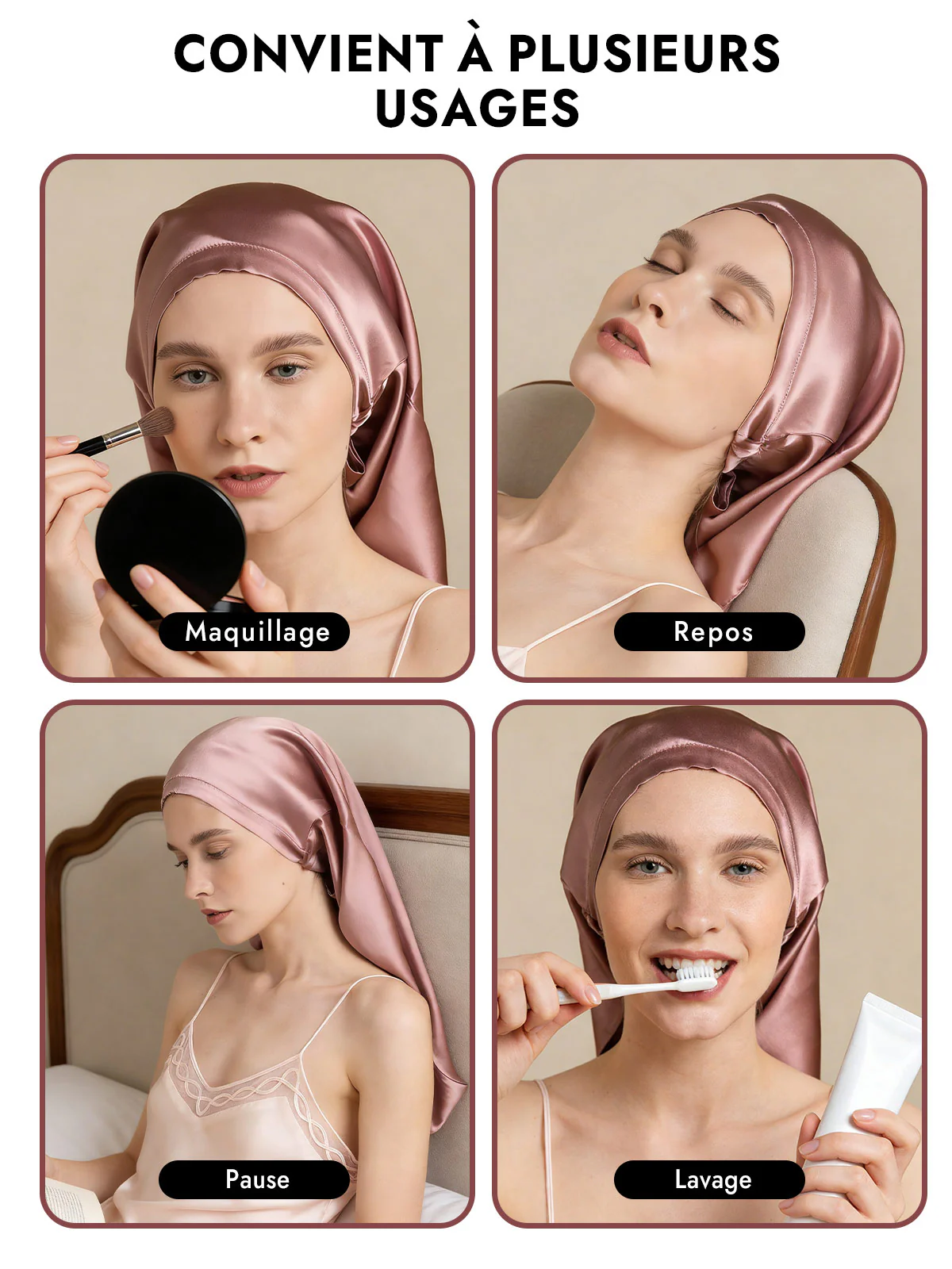 Bonnet Élégant en 100% Soie de Mûrier pour Cheveux Longs - Image 15