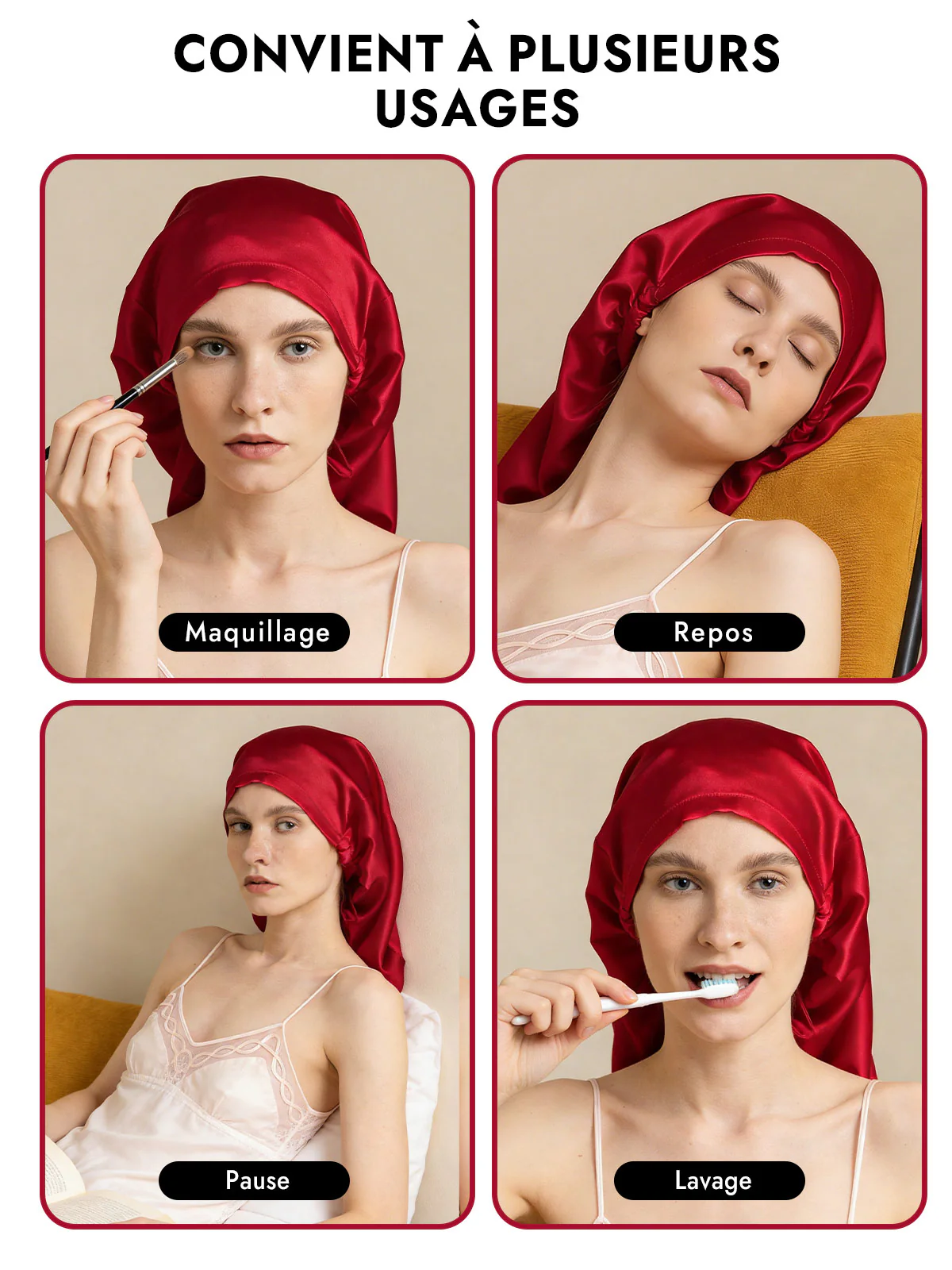 Bonnet Élégant en 100% Soie de Mûrier pour Cheveux Longs - Image 47