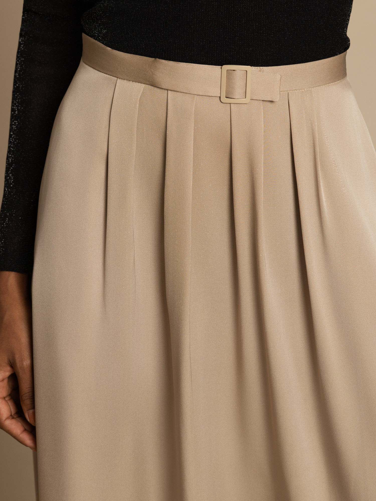 Jupe Midi Plissée A-Line Taille Haute en Soie 19Momme avec Poches - Image 7