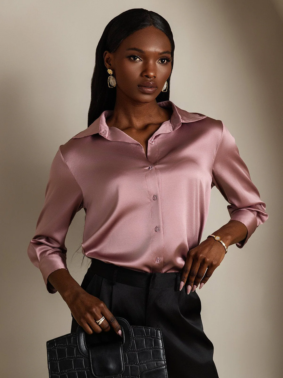 19Momme Soie longues Manches Col Chemise - Image 10