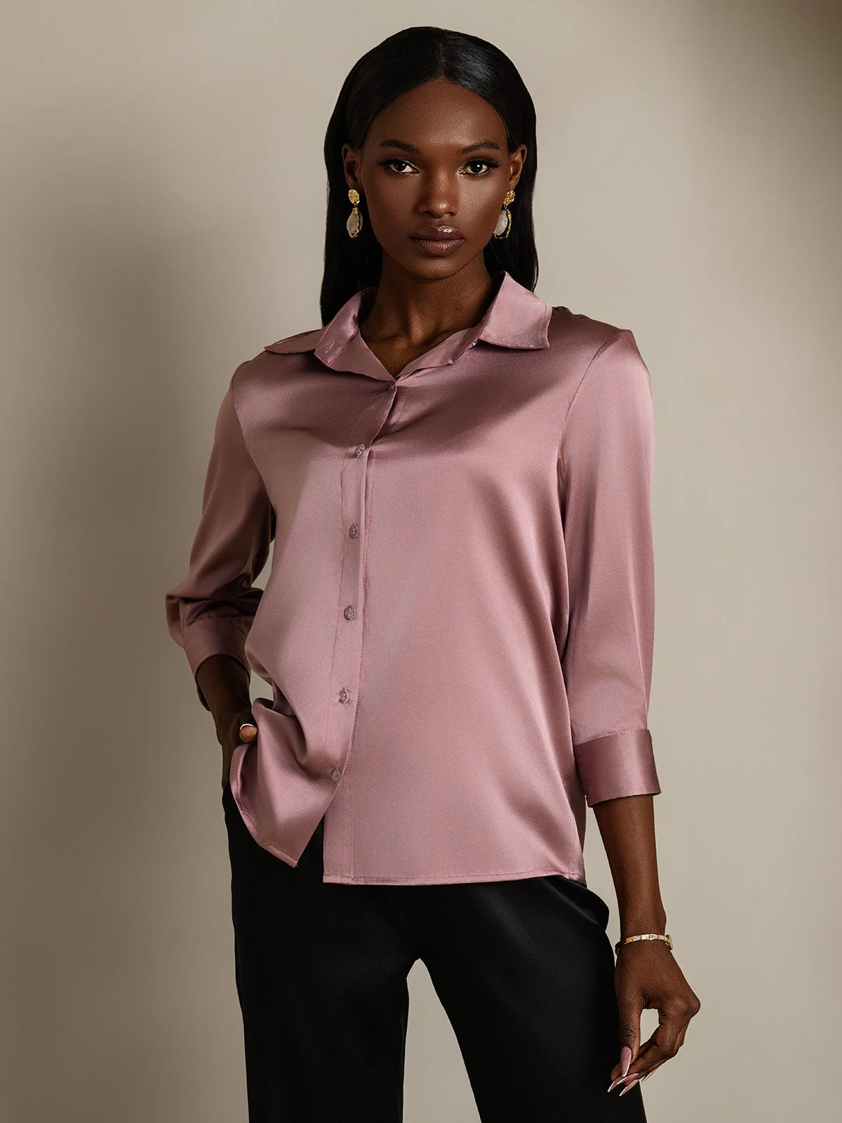 19Momme Soie longues Manches Col Chemise - Image 11