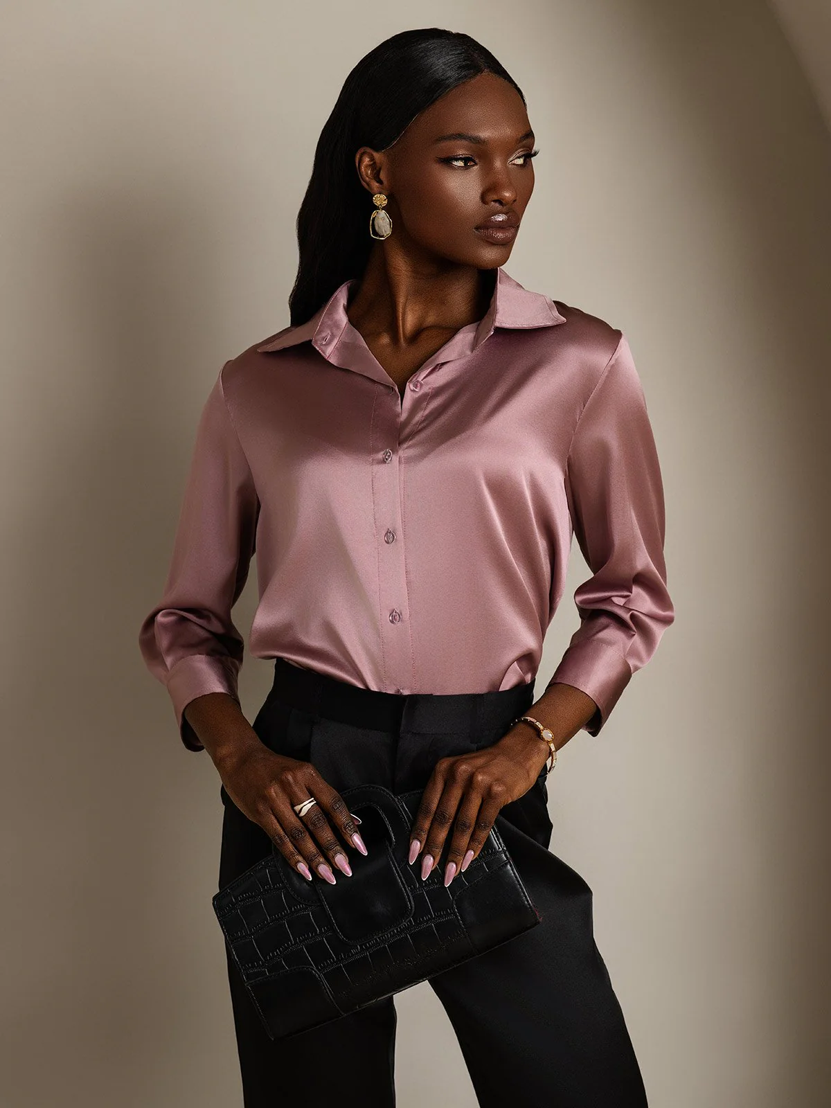 19Momme Soie longues Manches Col Chemise - Image 12