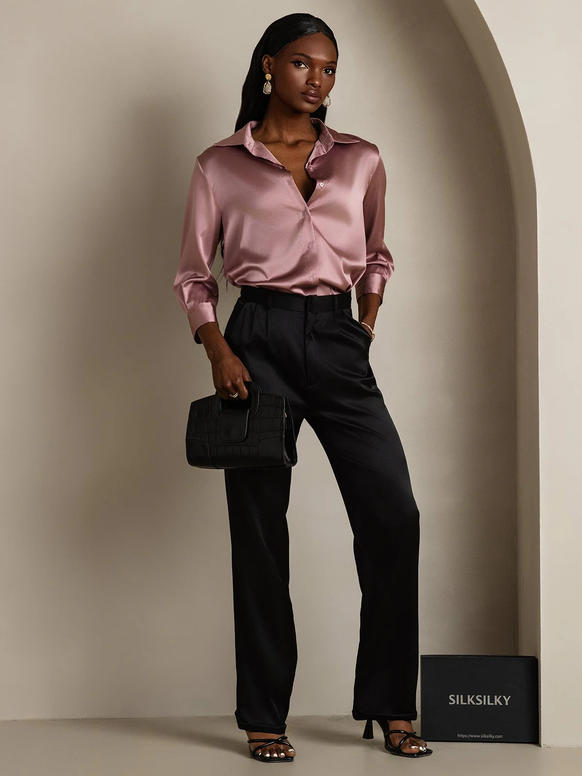 19Momme Soie longues Manches Col Chemise - Image 14