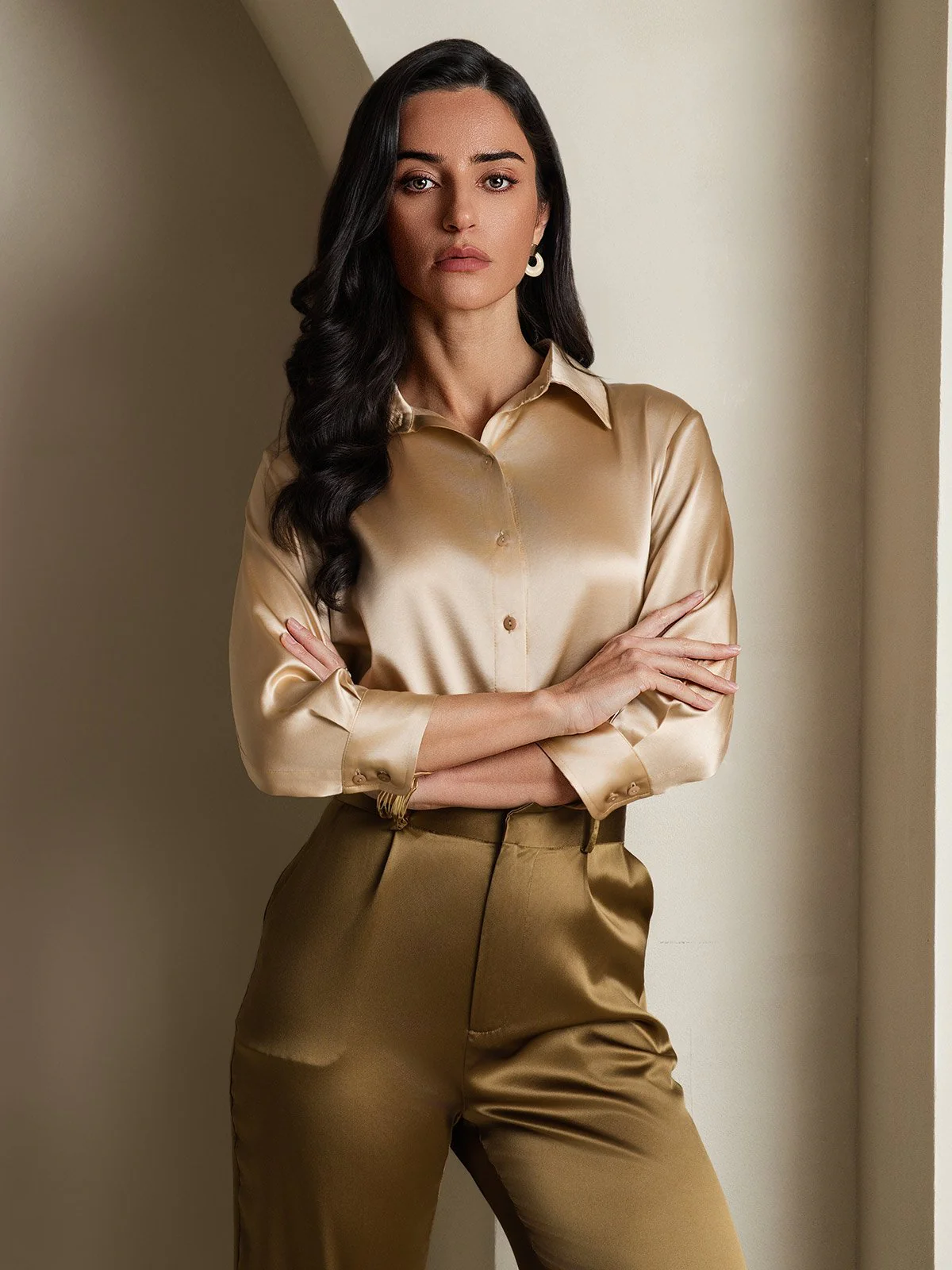 19Momme Soie longues Manches Col Chemise - Image 16