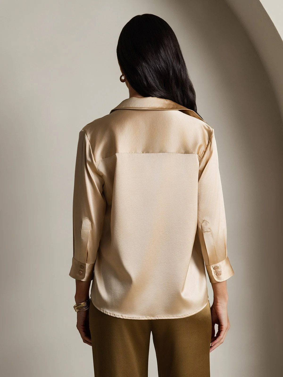 19Momme Soie longues Manches Col Chemise - Image 17