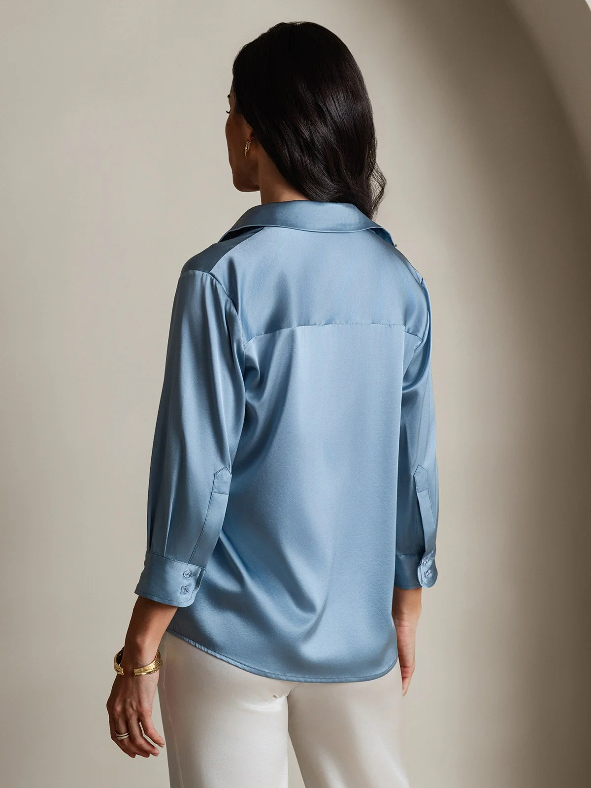 19Momme Soie longues Manches Col Chemise - Image 2