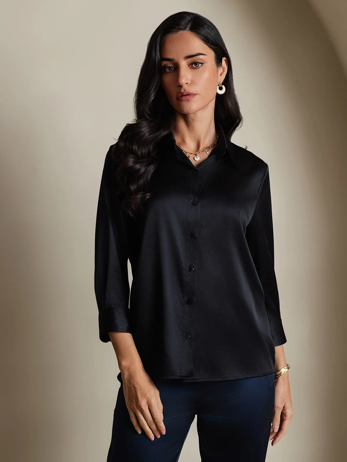 19Momme Soie longues Manches Col Chemise - Image 24