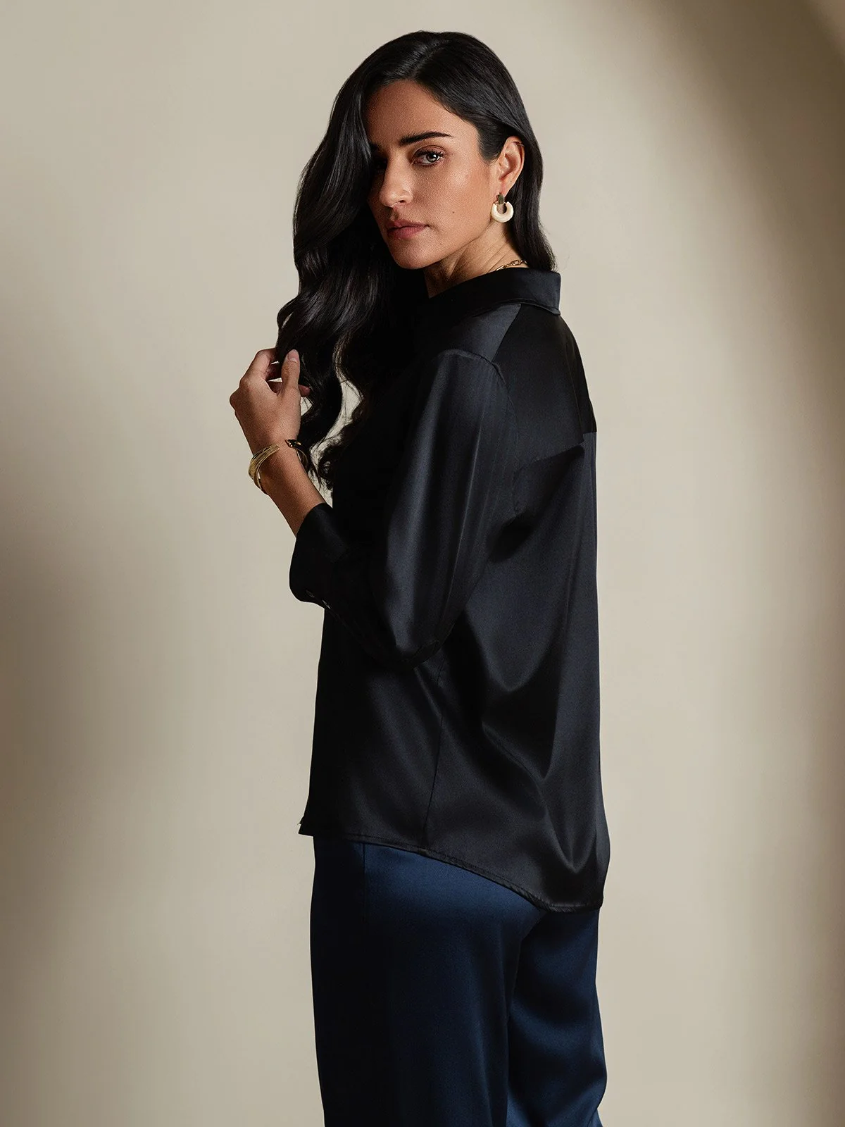 19Momme Soie longues Manches Col Chemise - Image 25