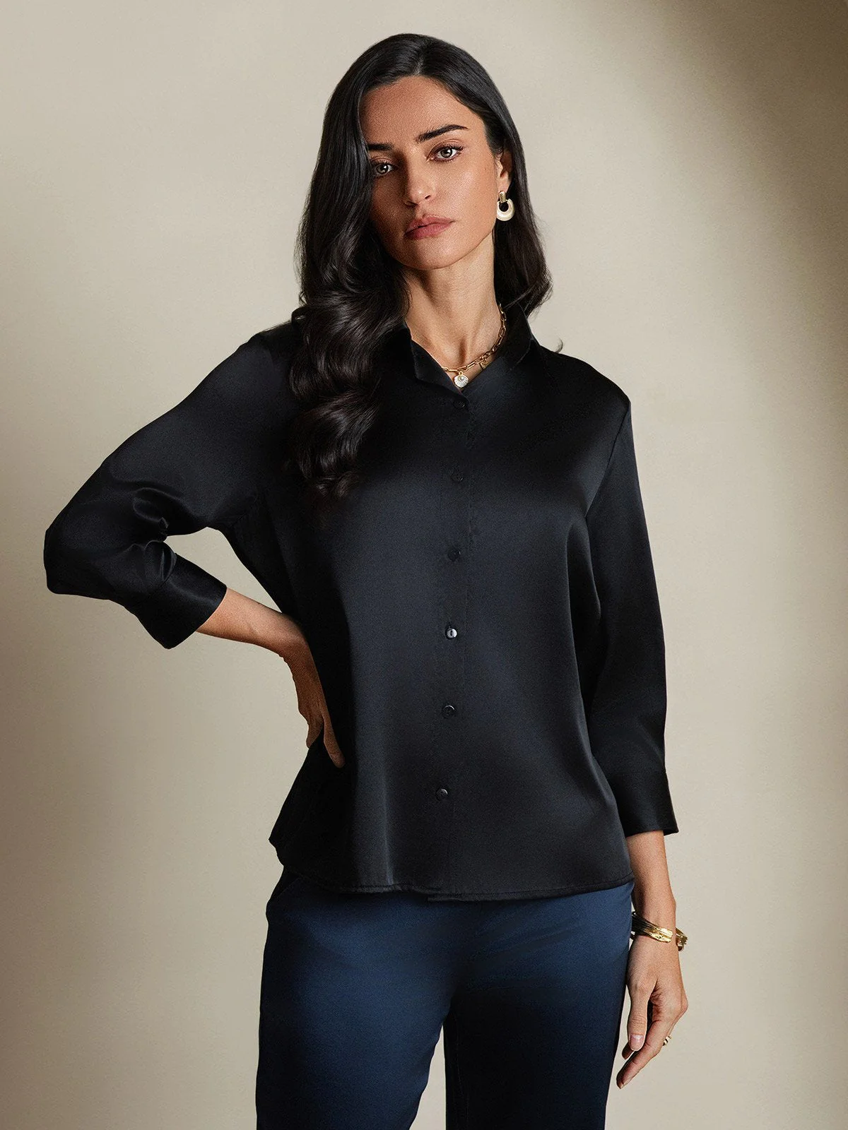19Momme Soie longues Manches Col Chemise - Image 27
