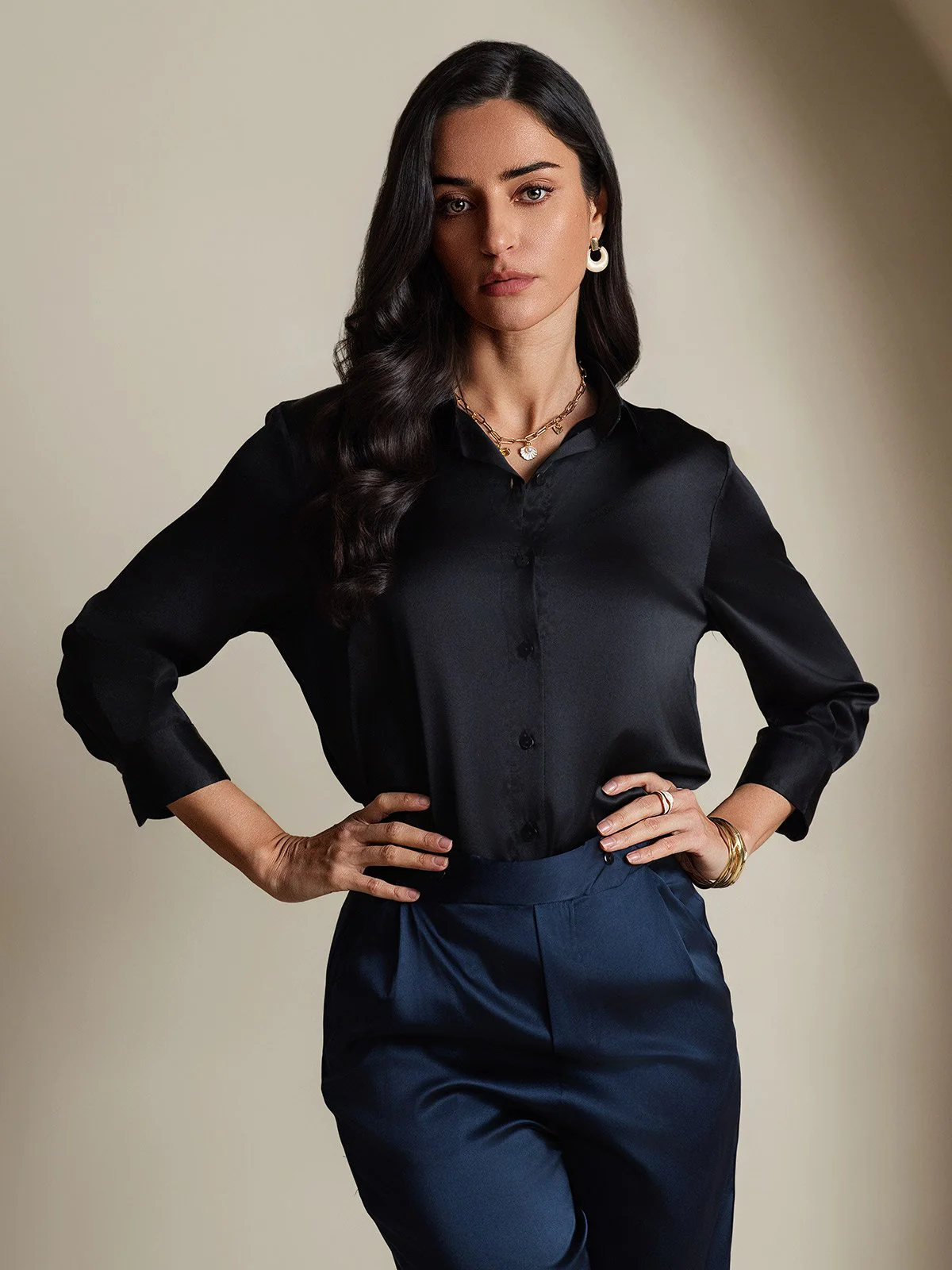 19Momme Soie longues Manches Col Chemise - Image 28