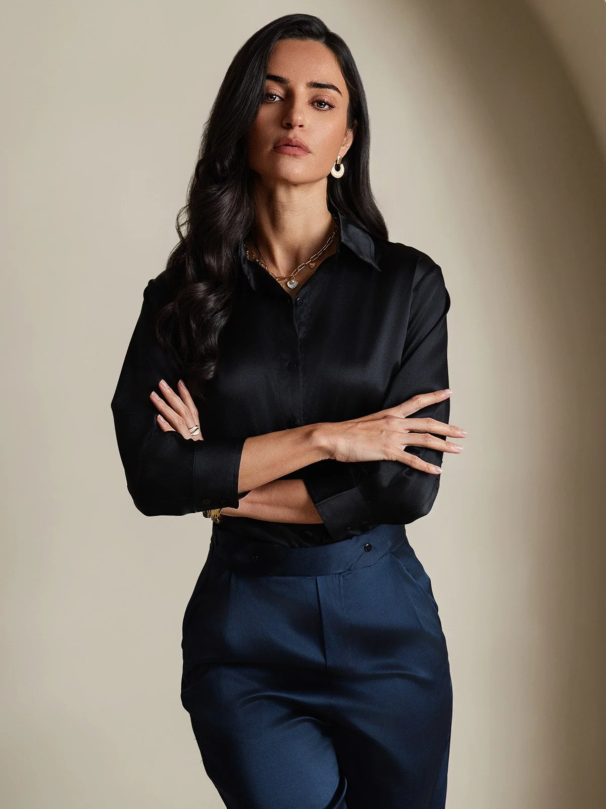 19Momme Soie longues Manches Col Chemise - Image 29