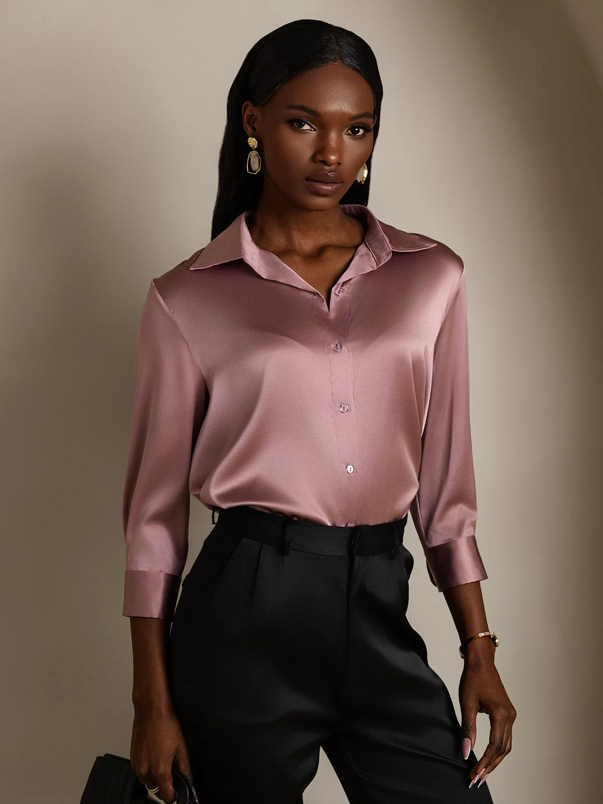 19Momme Soie longues Manches Col Chemise - Image 8