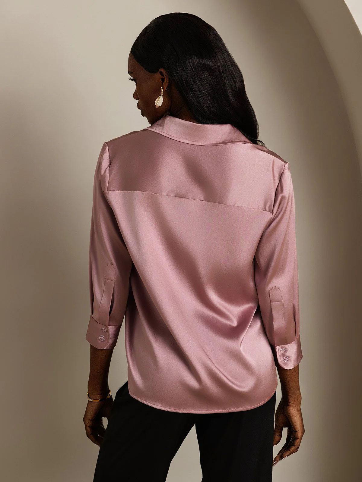 19Momme Soie longues Manches Col Chemise - Image 9