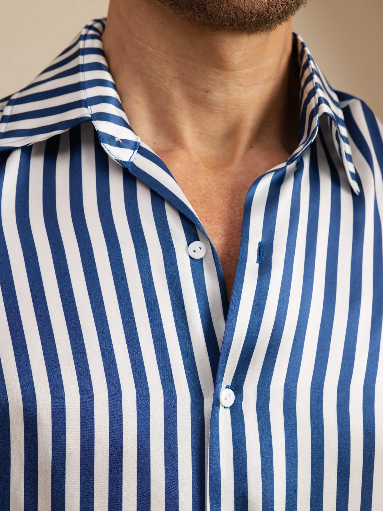 19Momme Soie Homme Manche Longue Col Revers Imprimé Rayures Chemise - Image 6