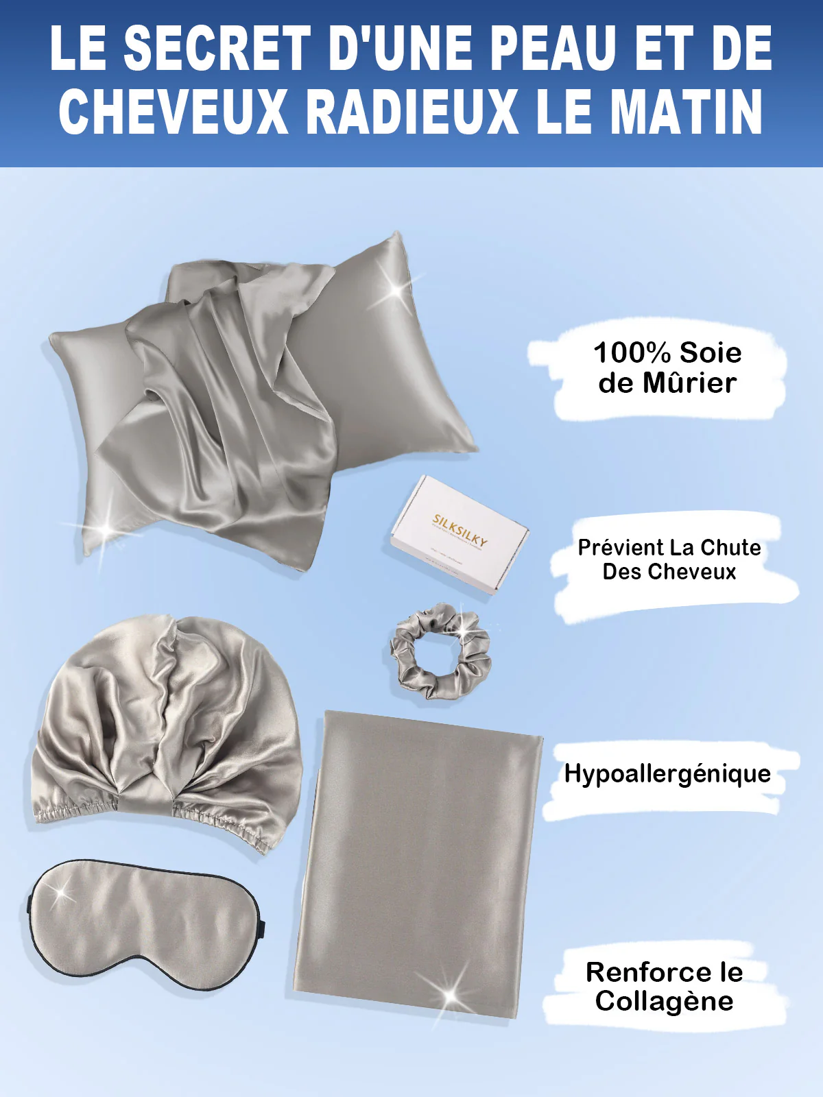 19Momme 4Pcs Ensemble de Beauté en soie pour Cheveux (Taie d‘oreiller Enveloppe) - Image 42