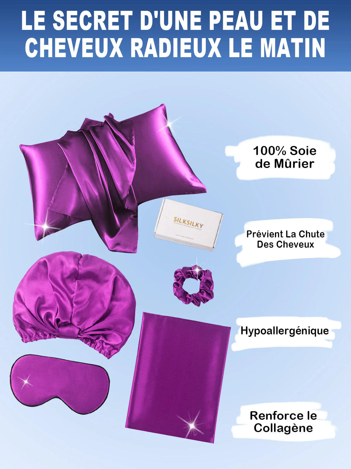 19Momme 4Pcs Ensemble de Beauté en soie pour Cheveux (Taie d‘oreiller Enveloppe) - Image 56