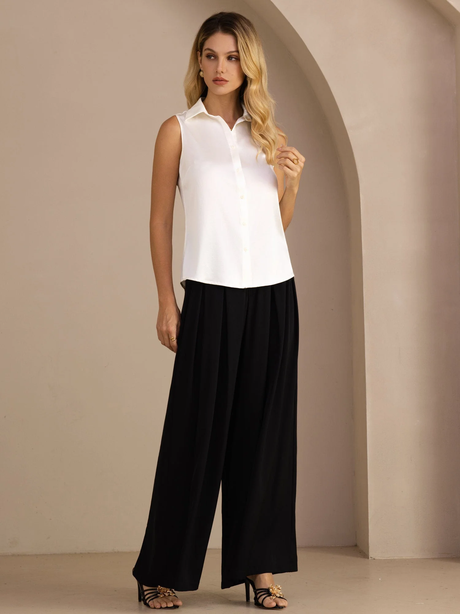 19 mommes Soie Sans Manches Col Classique Chemise - Image 12