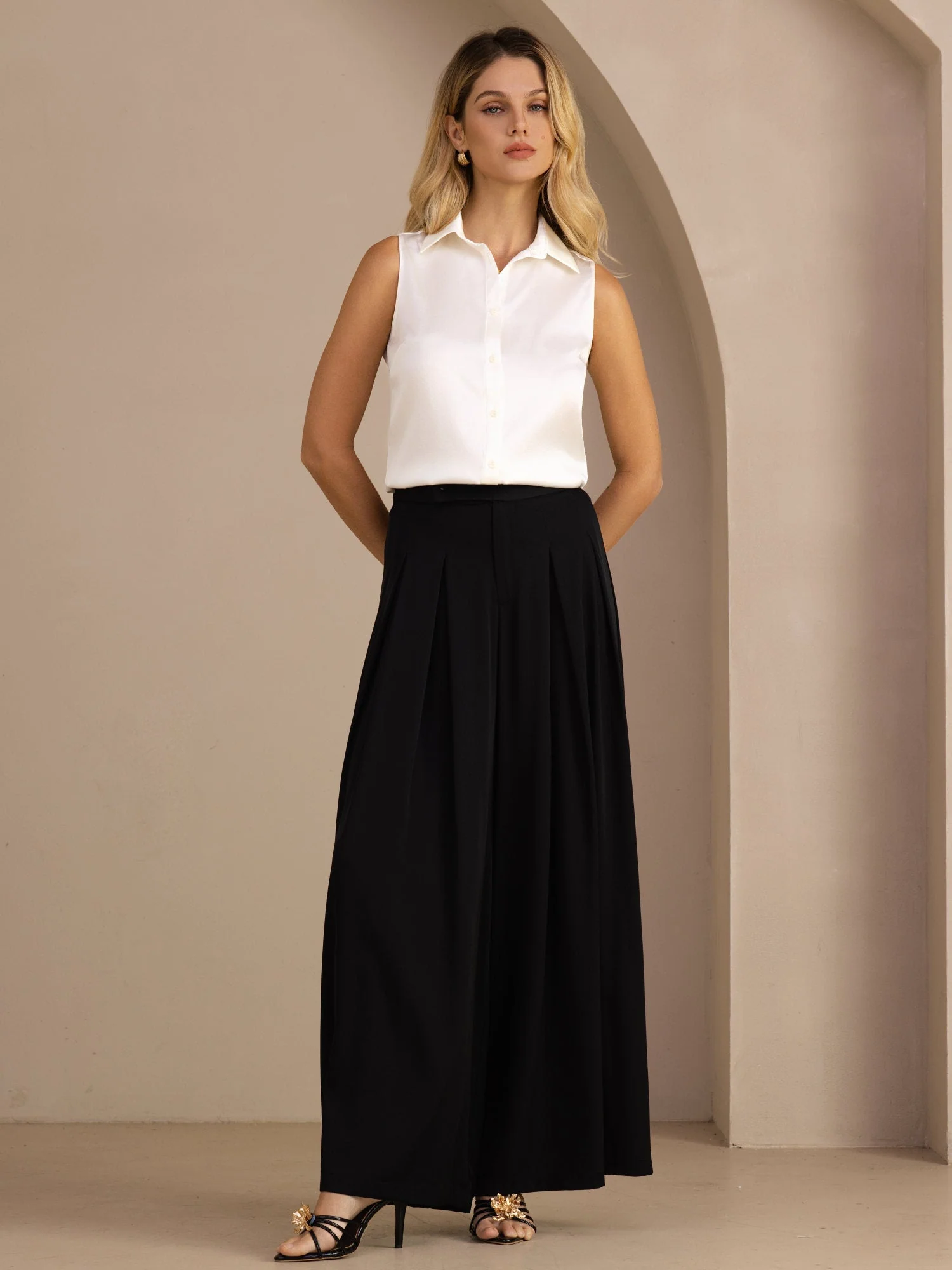19 mommes Soie Sans Manches Col Classique Chemise - Image 13