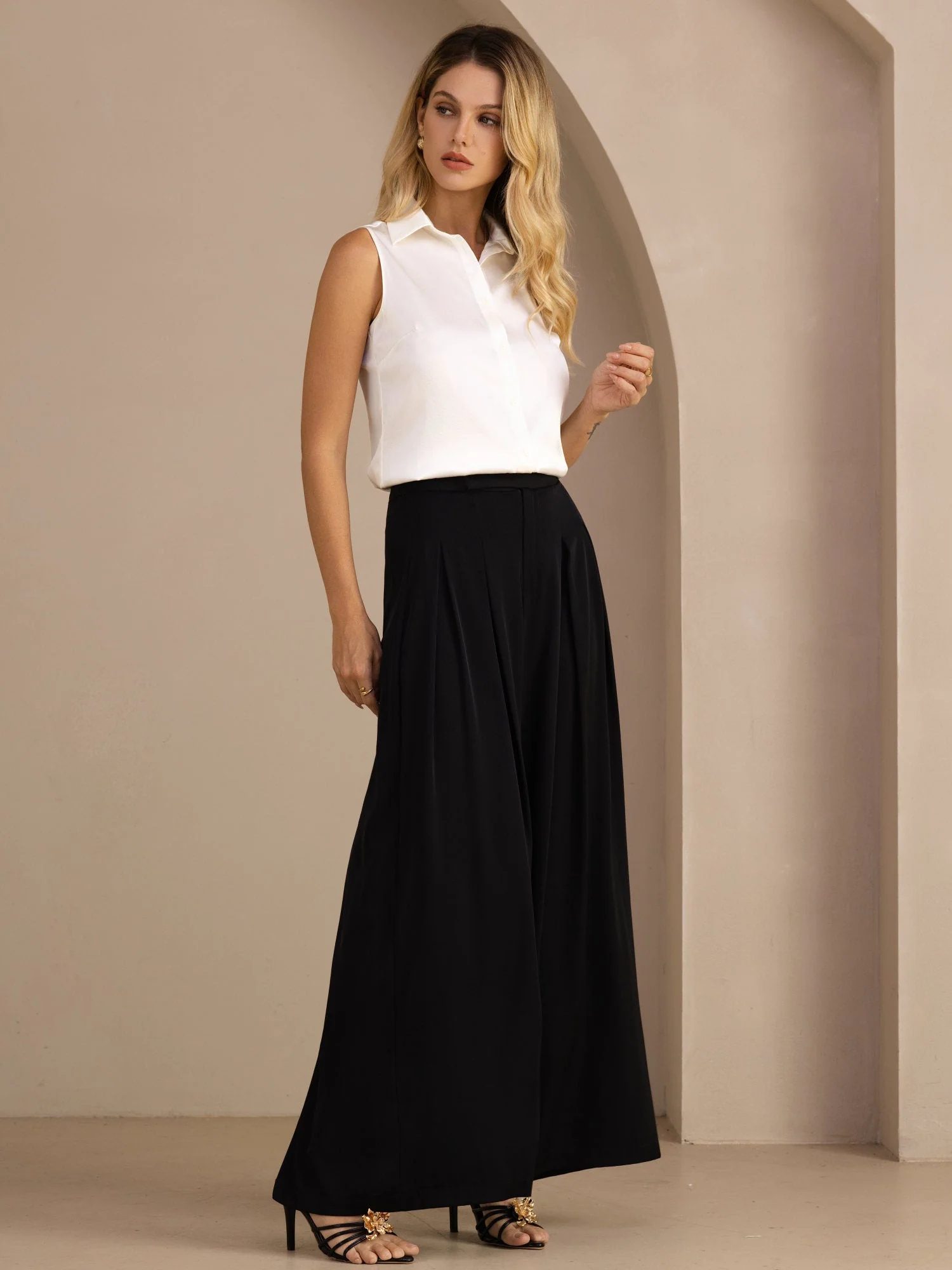 19 mommes Soie Sans Manches Col Classique Chemise - Image 14