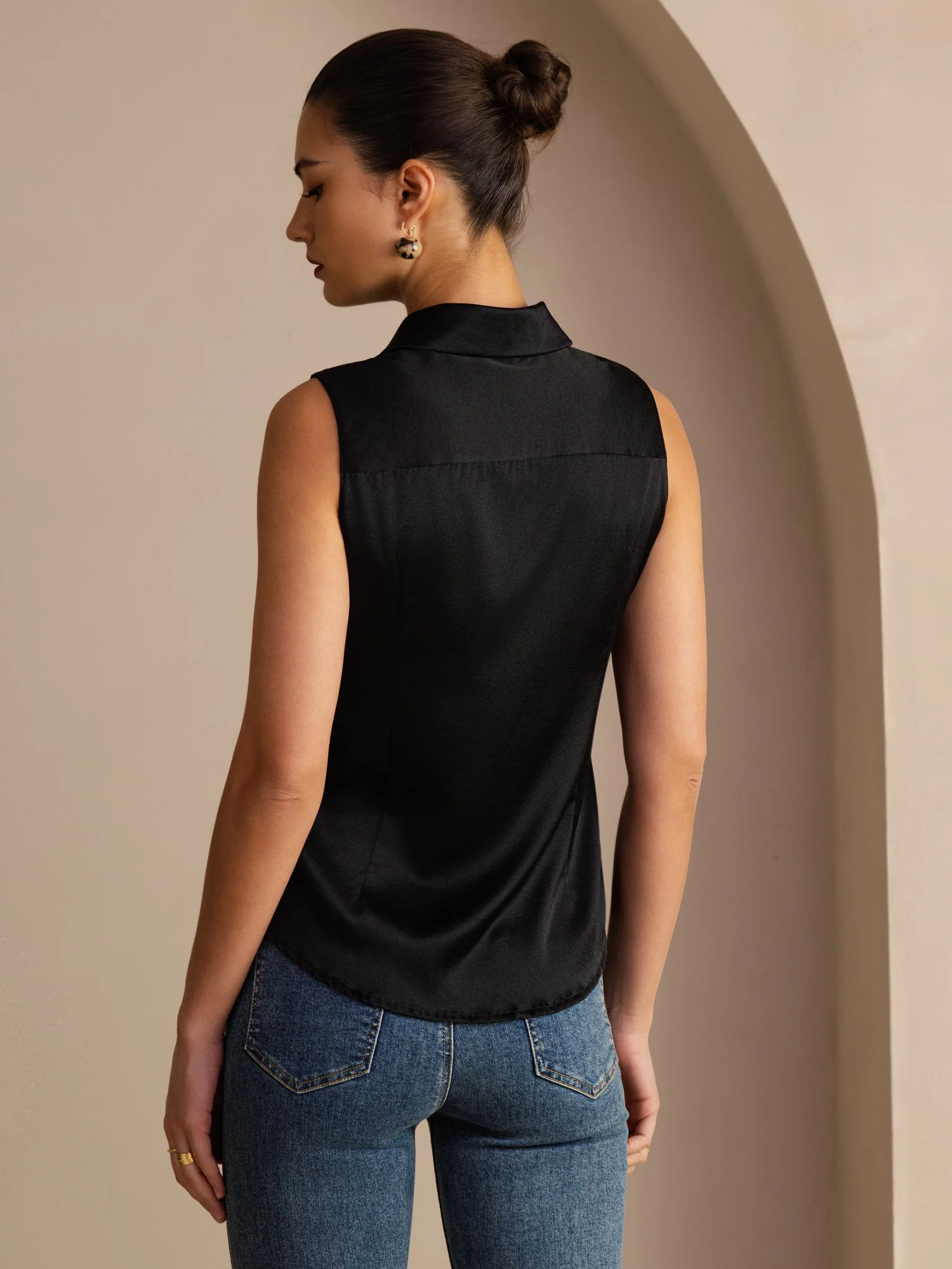 19 mommes Soie Sans Manches Col Classique Chemise - Image 16