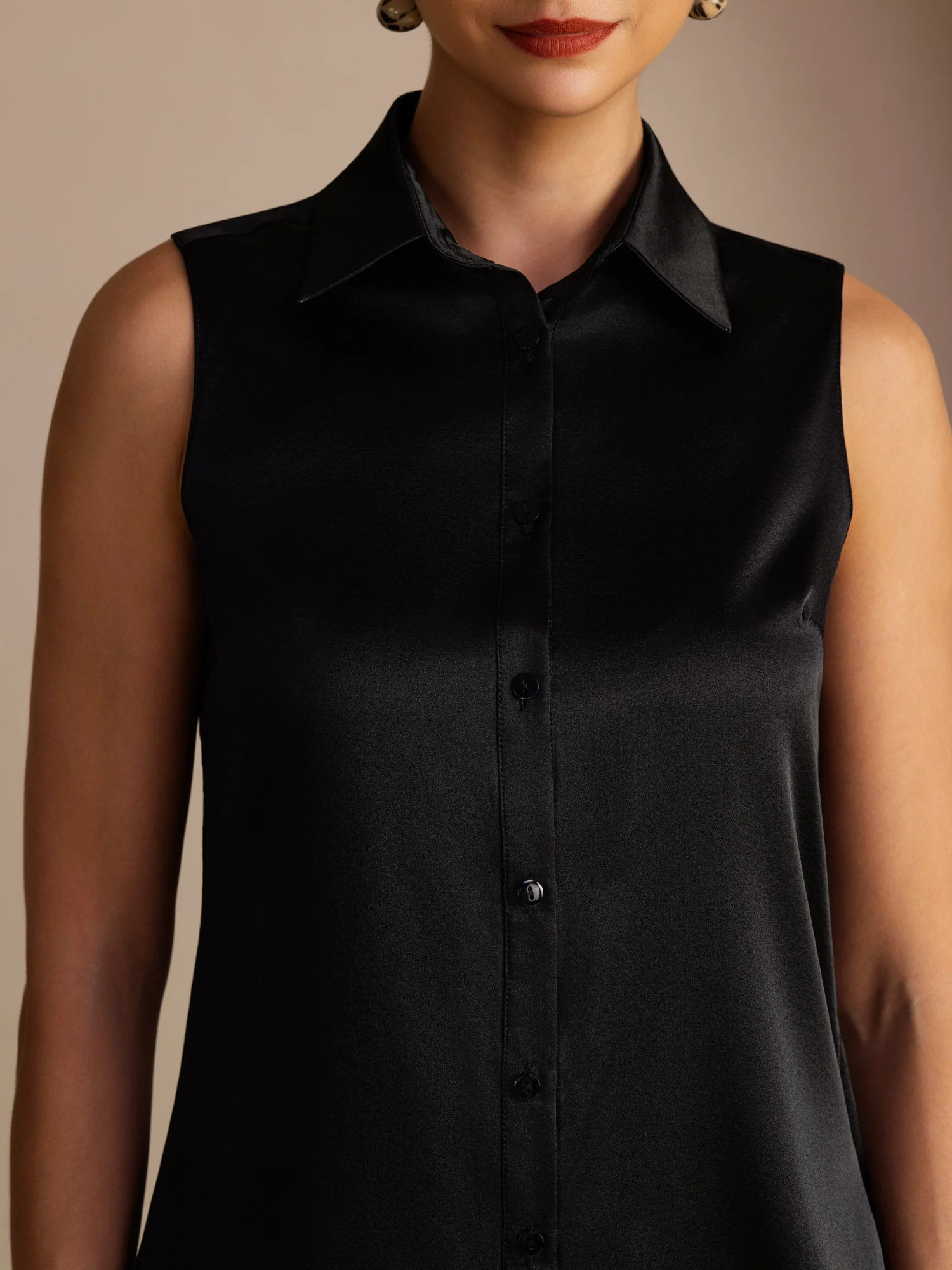 19 mommes Soie Sans Manches Col Classique Chemise - Image 18