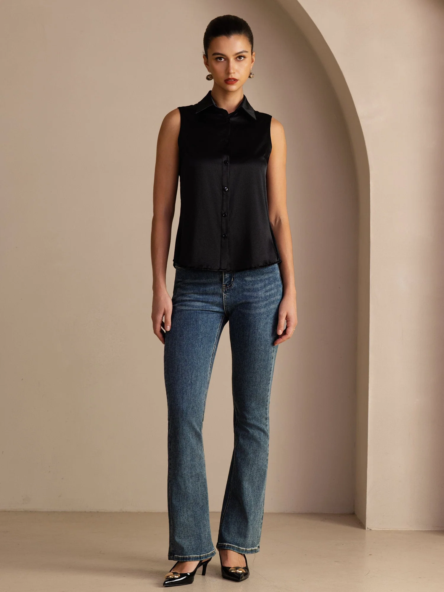 19 mommes Soie Sans Manches Col Classique Chemise - Image 20