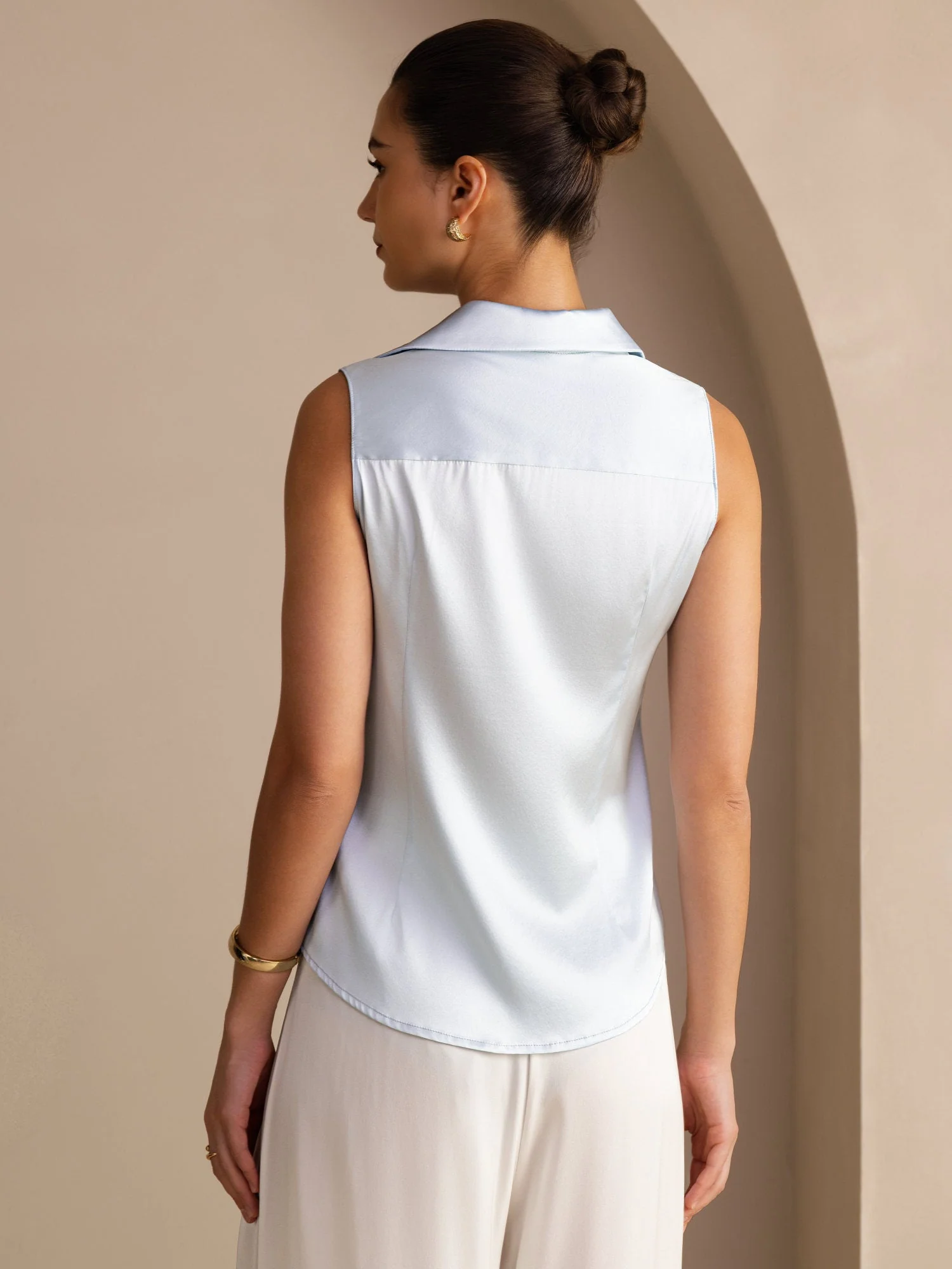 19 mommes Soie Sans Manches Col Classique Chemise - Image 22