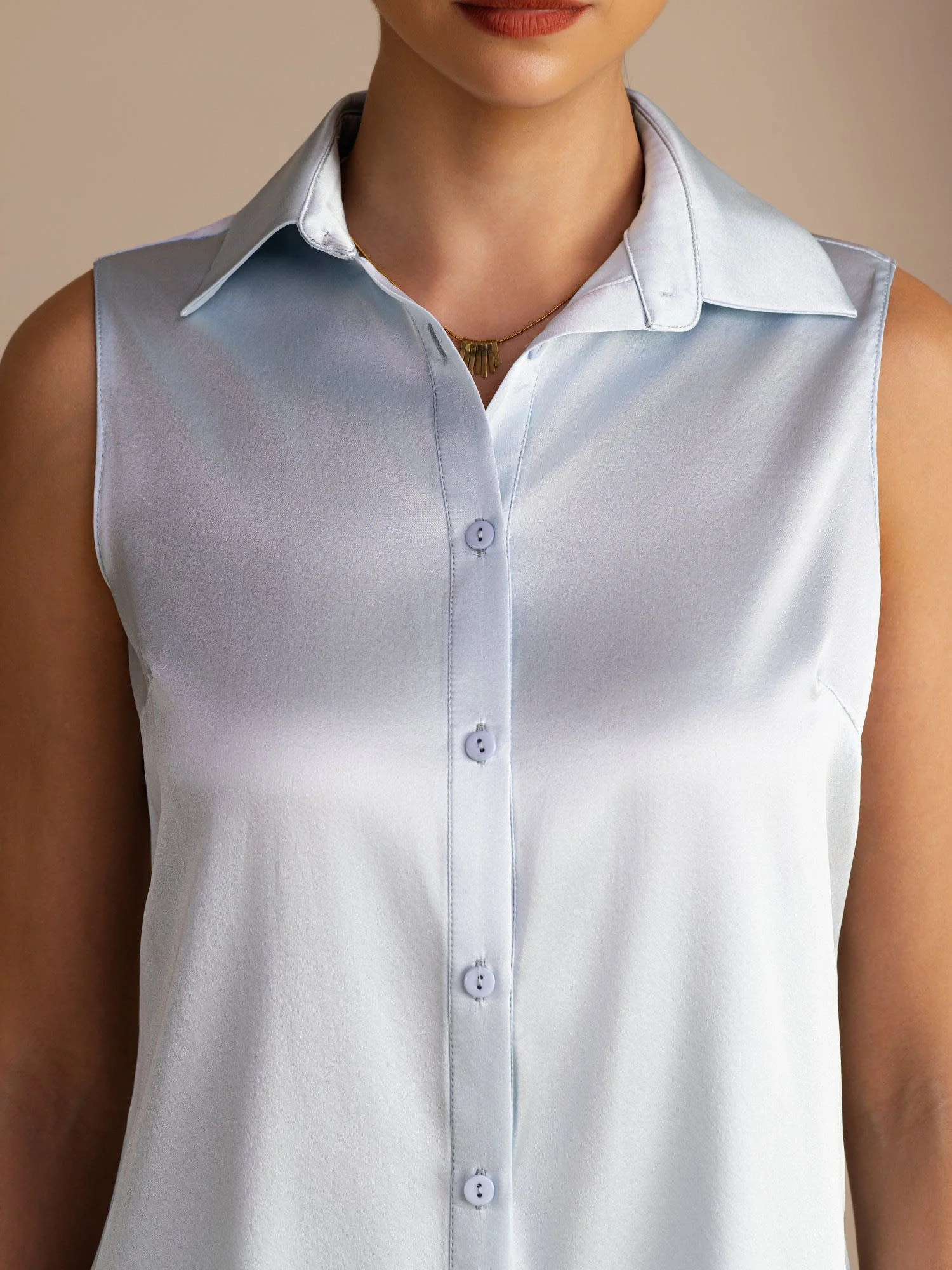 19 mommes Soie Sans Manches Col Classique Chemise - Image 24