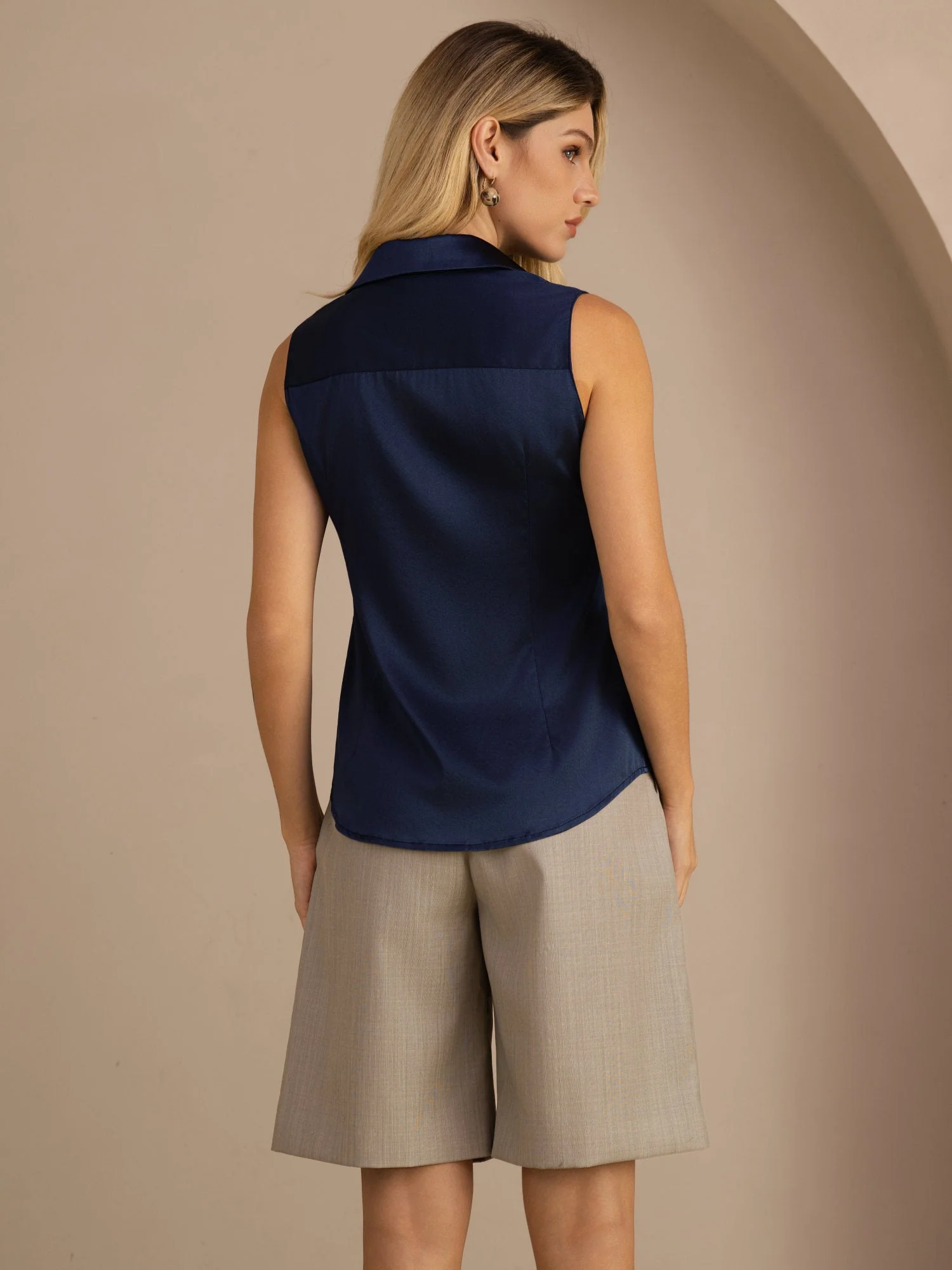 19 mommes Soie Sans Manches Col Classique Chemise - Image 28