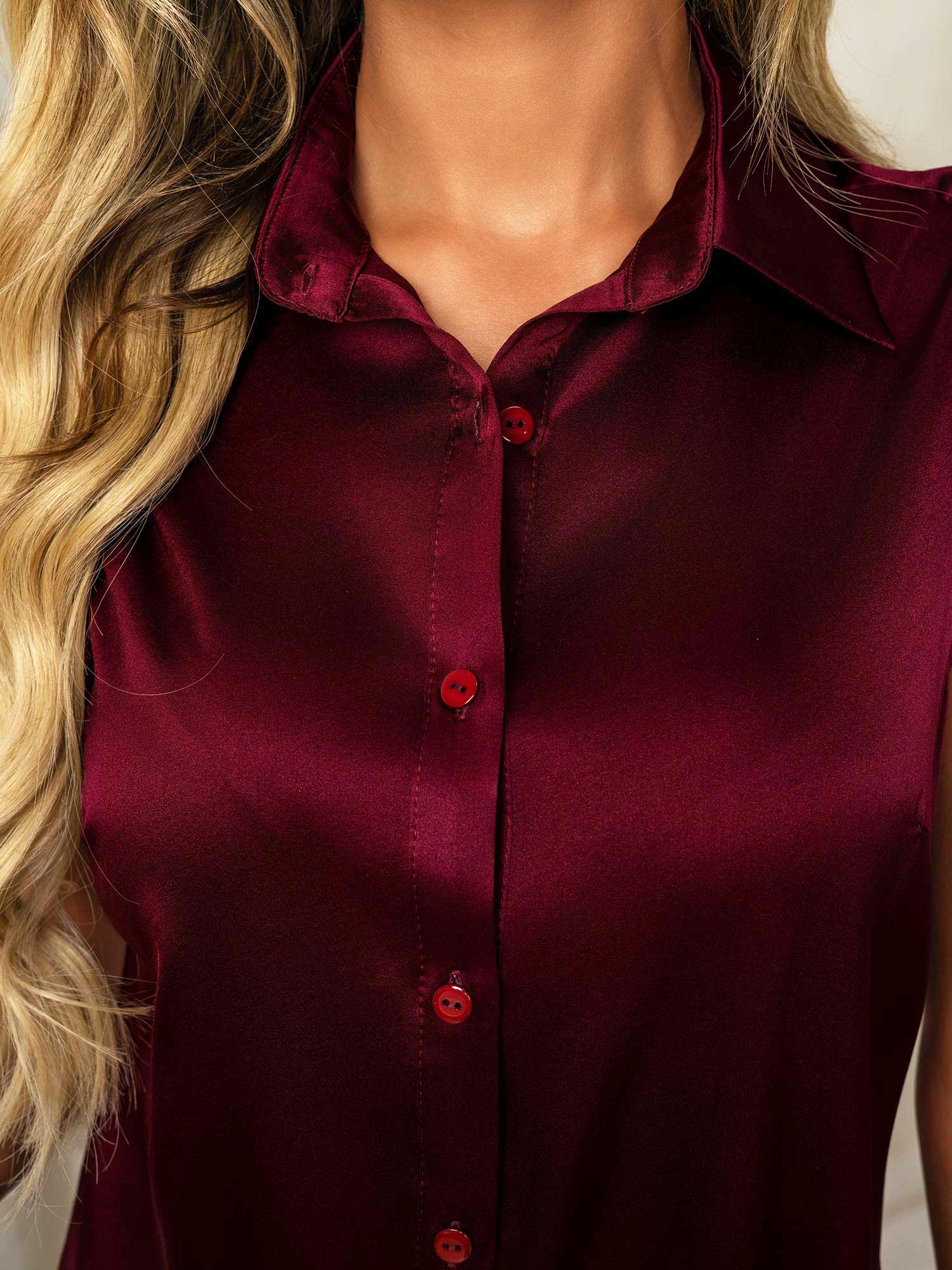 19 mommes Soie Sans Manches Col Classique Chemise - Image 37
