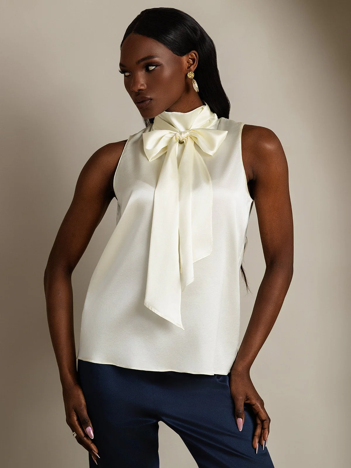 19Momme Soie Nouer Col Chemise - Image 23