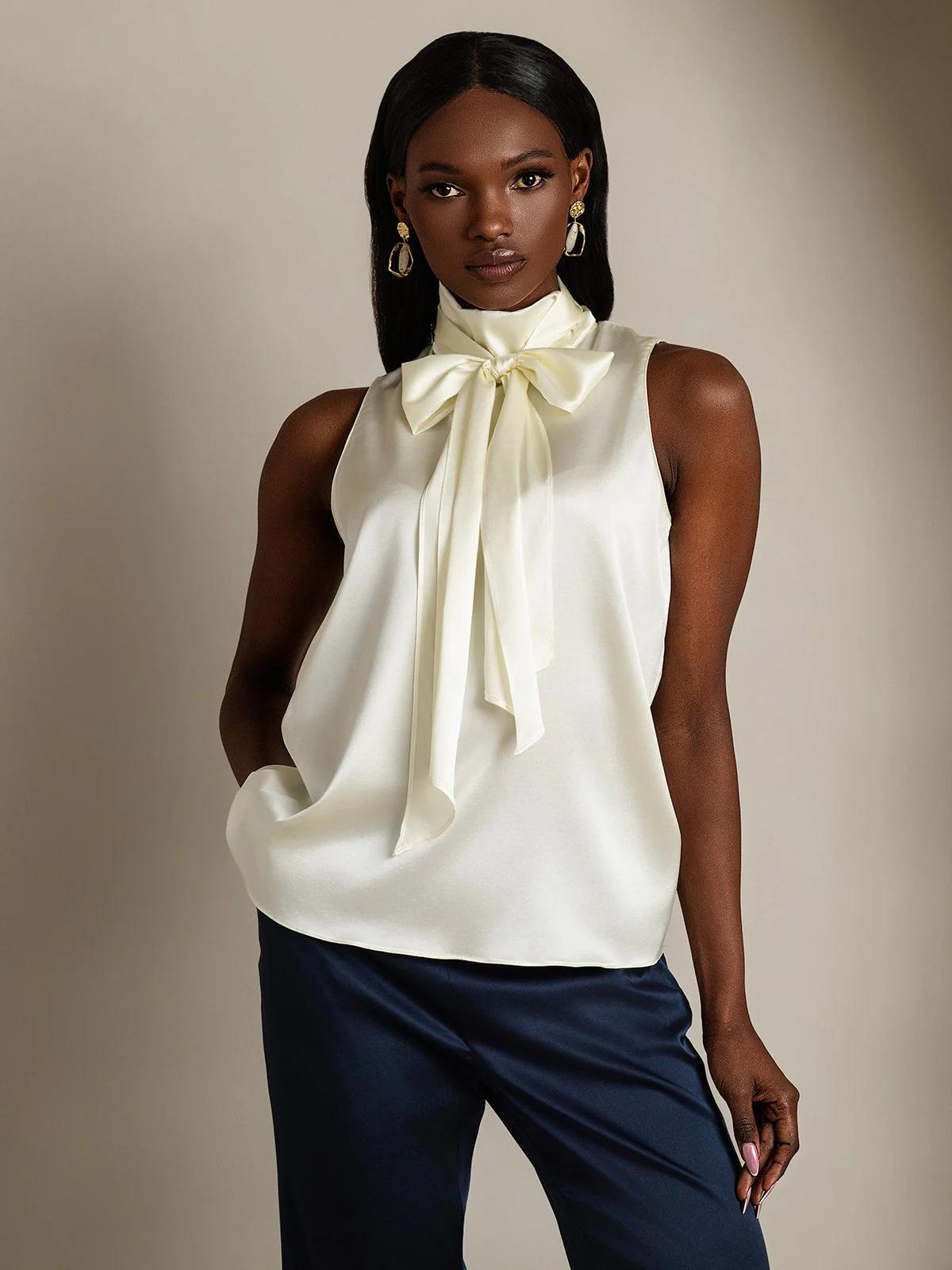 19Momme Soie Nouer Col Chemise - Image 24
