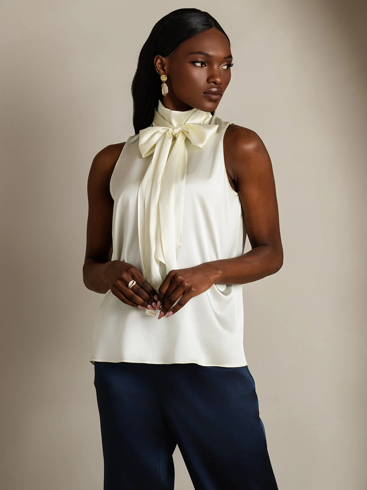 19Momme Soie Nouer Col Chemise - Image 25