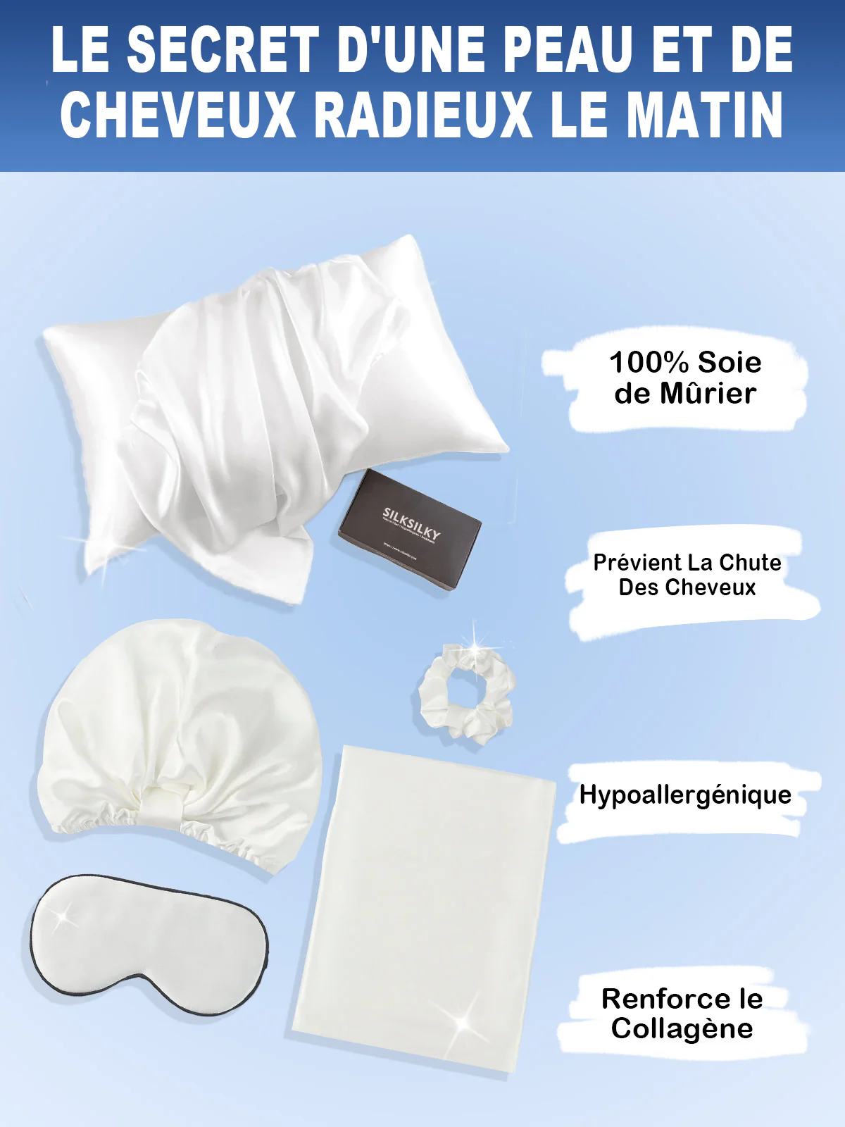 22Momme 4Pcs Set Soie Sommeil de Beauté Respectueux de la Peau Ensemble - Image 9