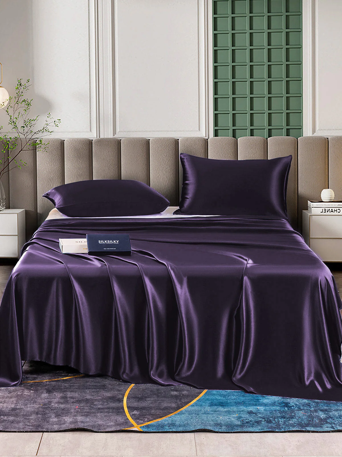 22Momme 3Pcs Set de soie Draps Plat+2x Taies d‘oreiller - Image 12