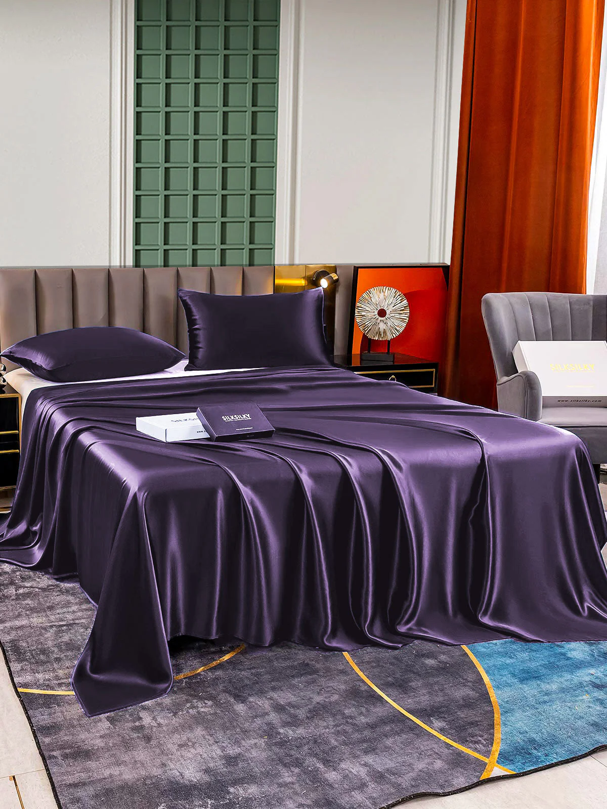 22Momme 3Pcs Set de soie Draps Plat+2x Taies d‘oreiller - Image 15