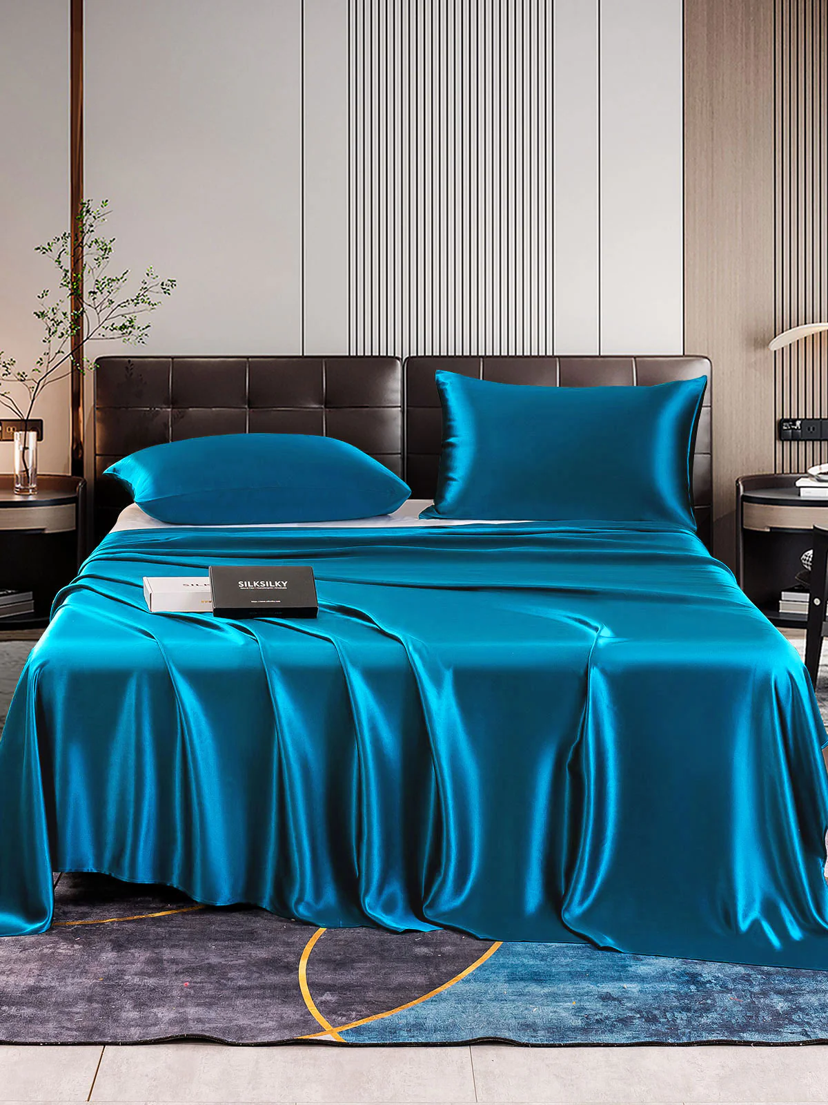 22Momme 3Pcs Set de soie Draps Plat+2x Taies d‘oreiller - Image 17