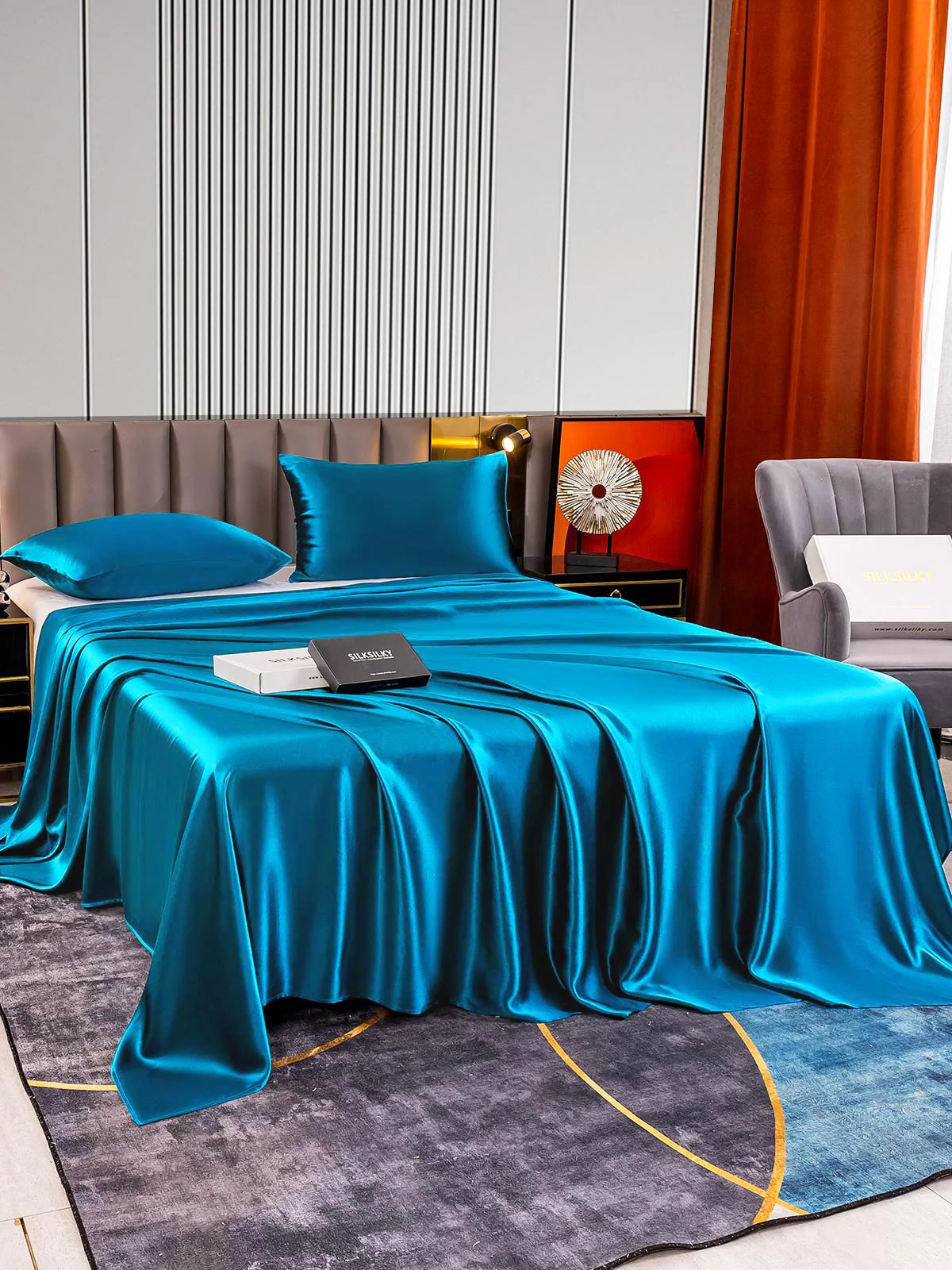 22Momme 3Pcs Set de soie Draps Plat+2x Taies d‘oreiller - Image 19