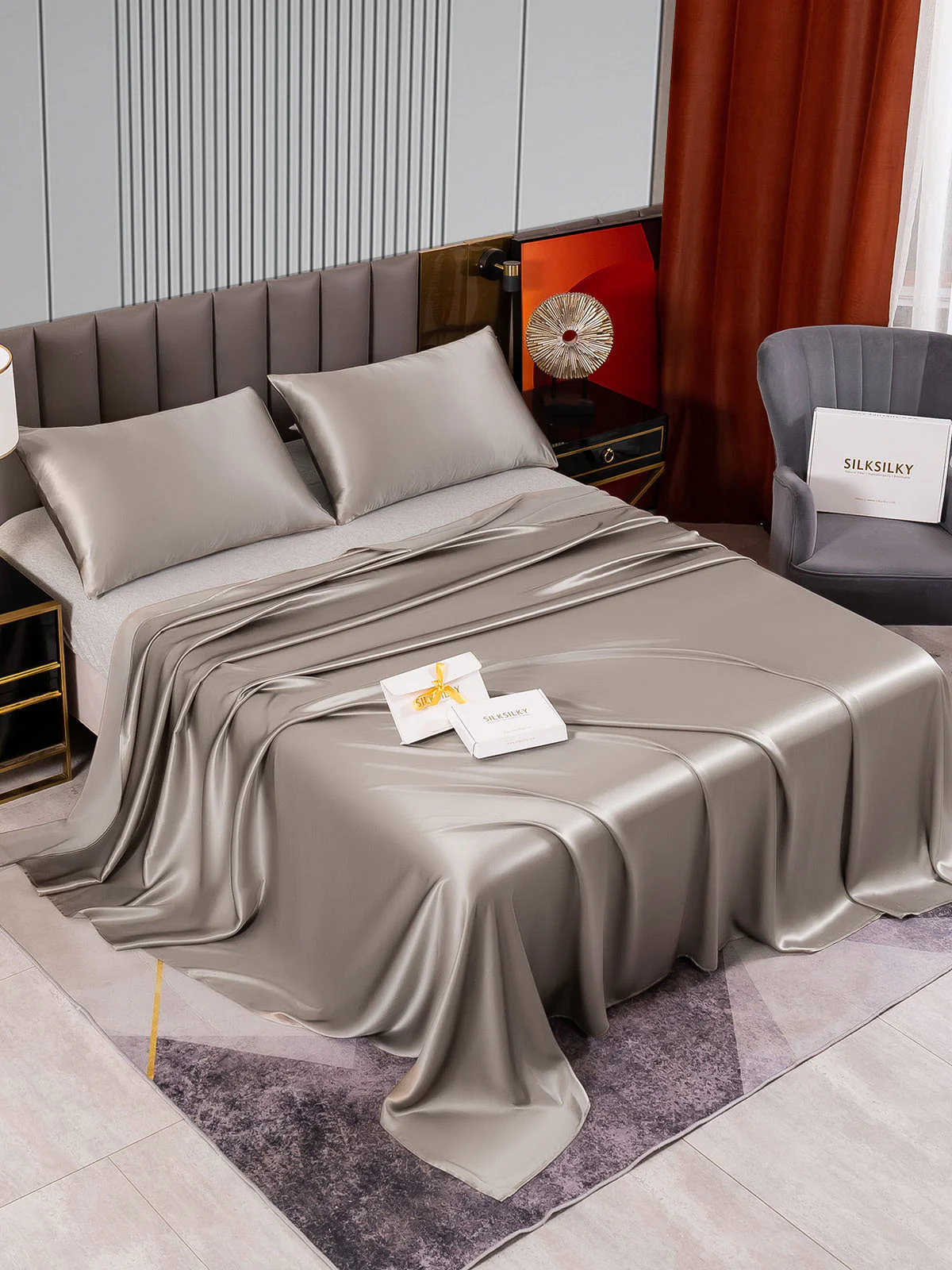 22Momme 3Pcs Set de soie Draps Plat+2x Taies d‘oreiller - Image 2