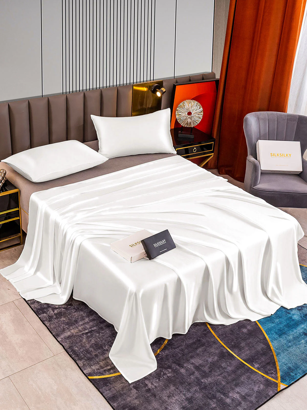 22Momme 3Pcs Set de soie Draps Plat+2x Taies d‘oreiller - Image 23