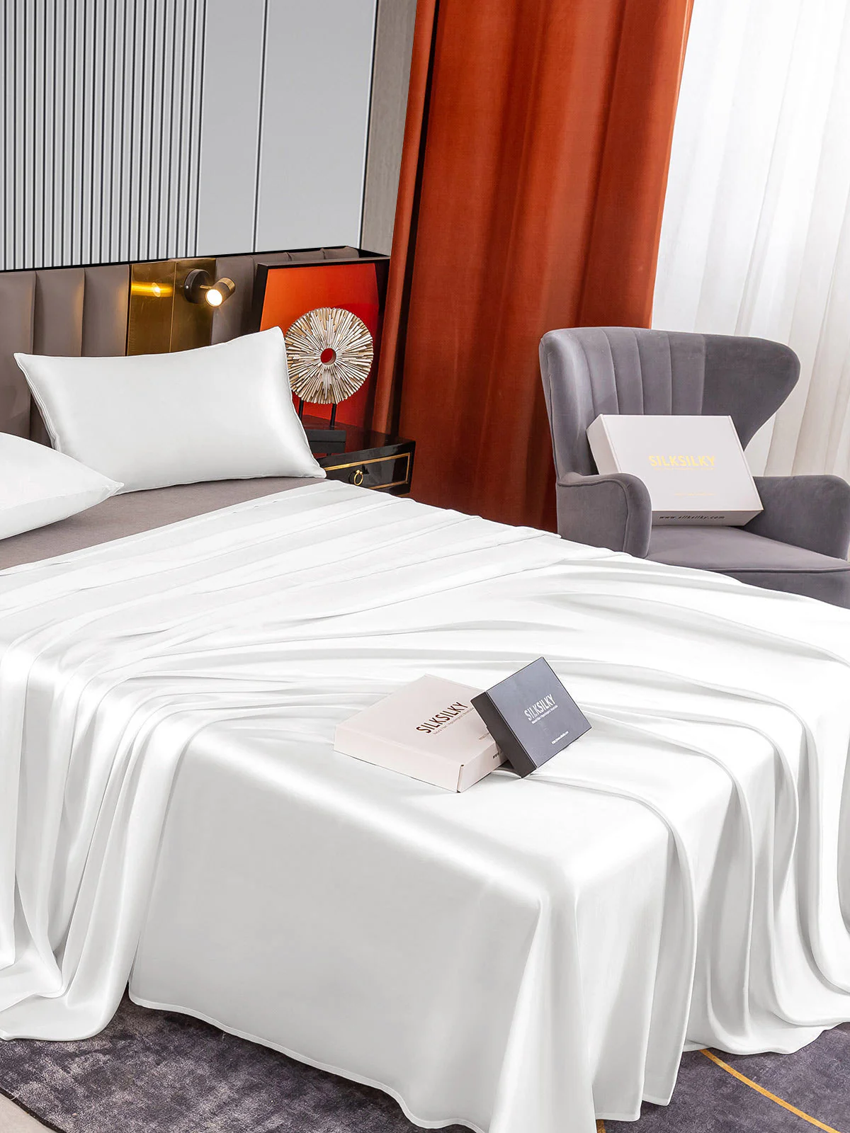 22Momme 3Pcs Set de soie Draps Plat+2x Taies d‘oreiller - Image 25