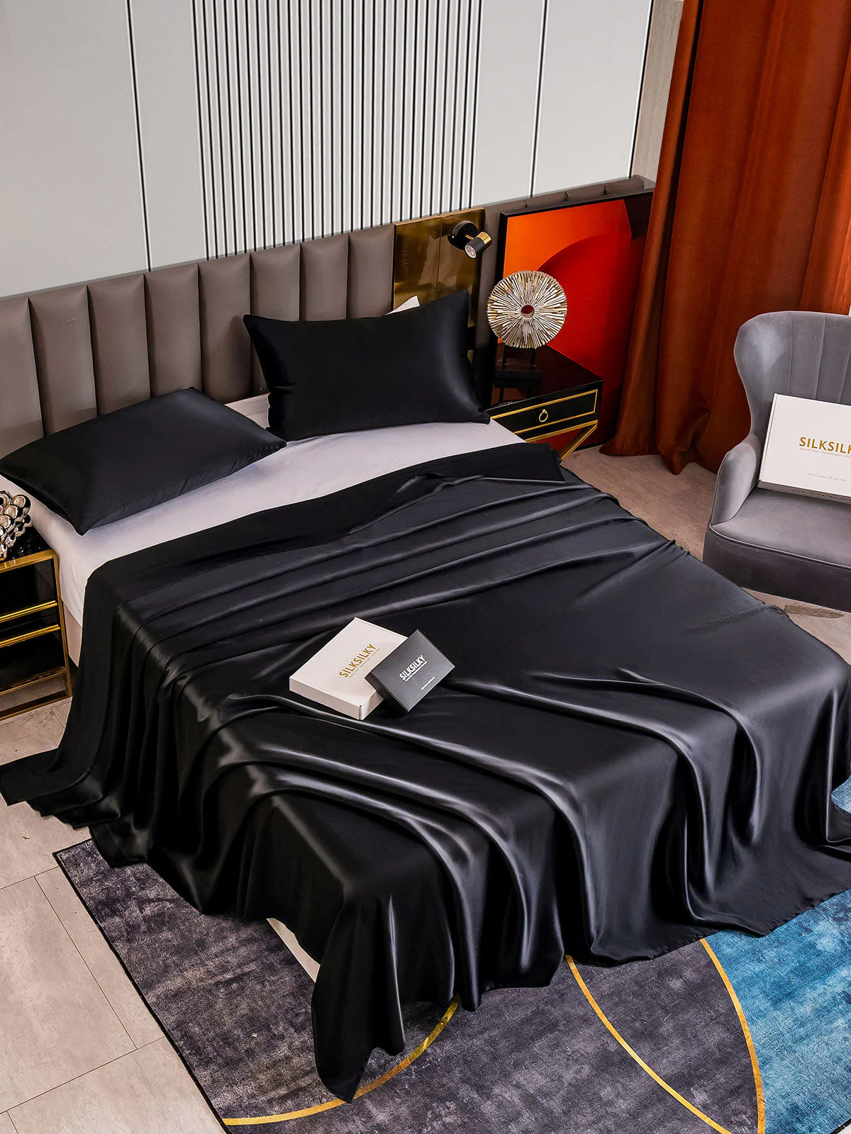 22Momme 3Pcs Set de soie Draps Plat+2x Taies d‘oreiller - Image 28